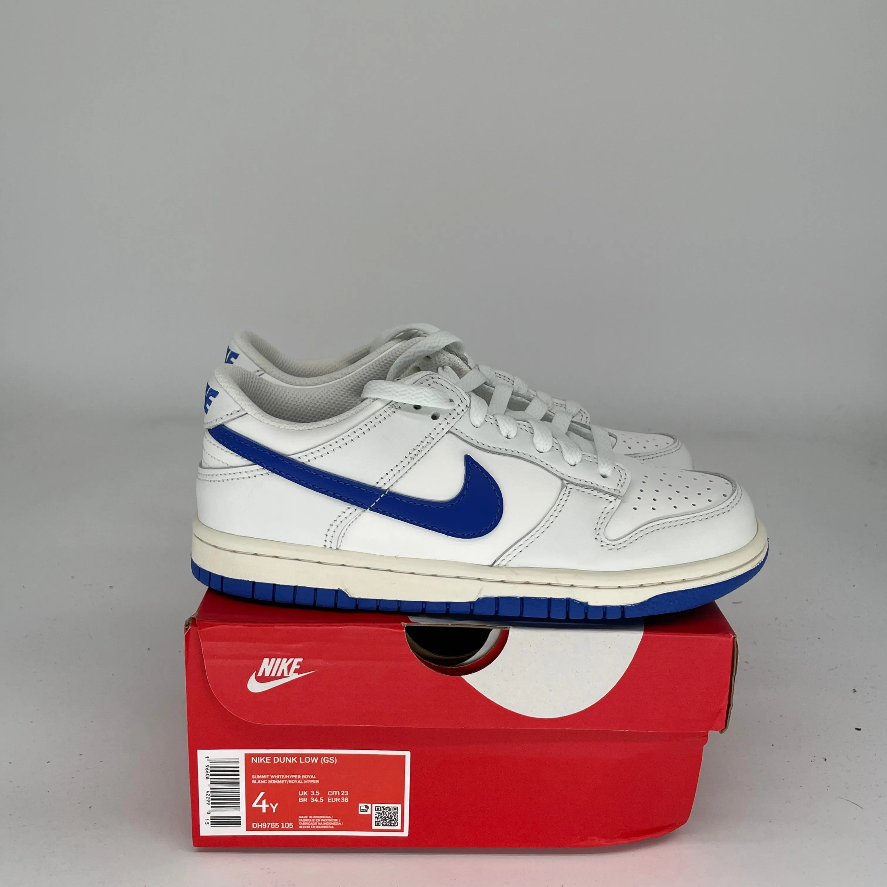 NIKE DUNK LOW SUMMIT WHITE HYPER ROYAL SIZE 4Y DH9765-105