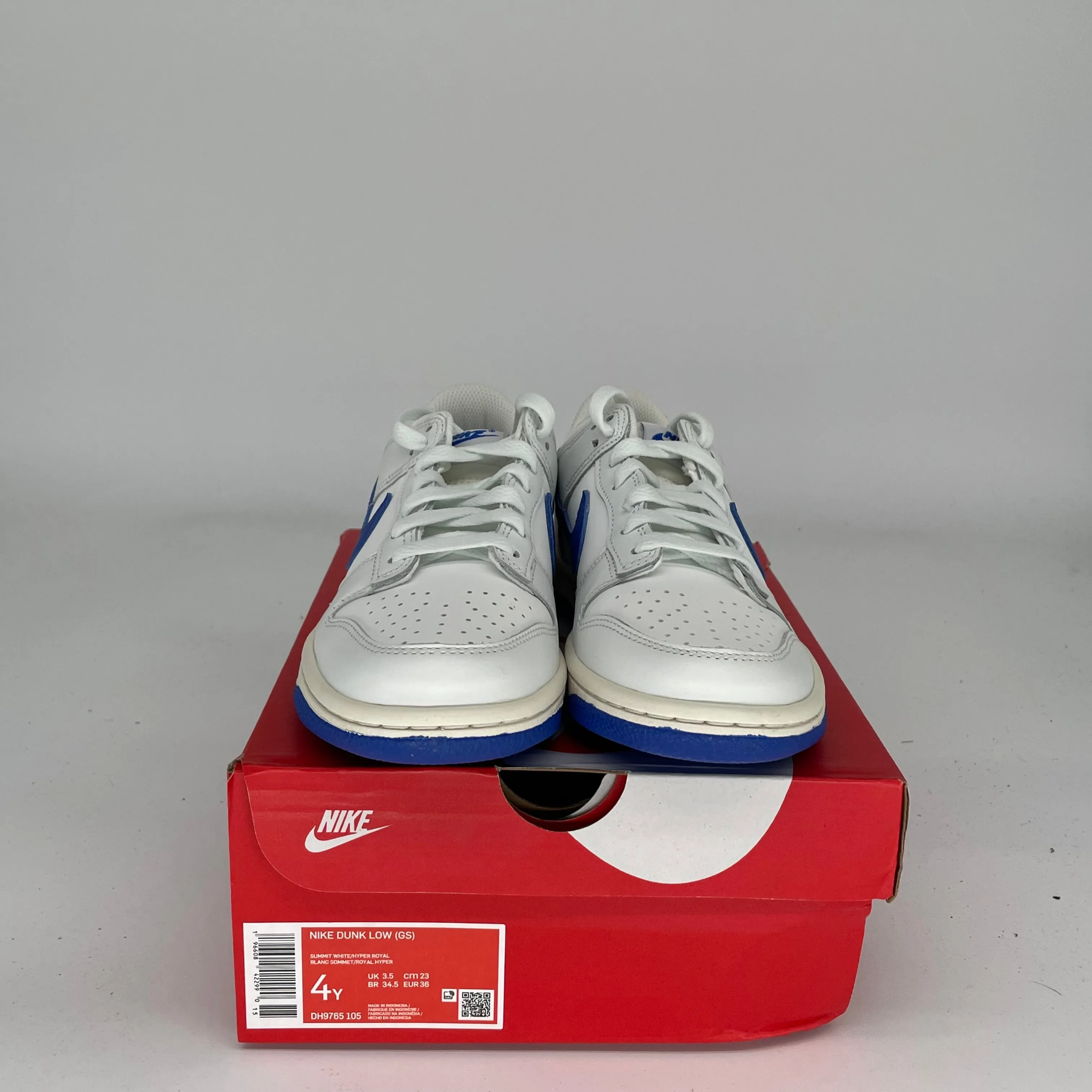 NIKE DUNK LOW SUMMIT WHITE HYPER ROYAL SIZE 4Y DH9765-105