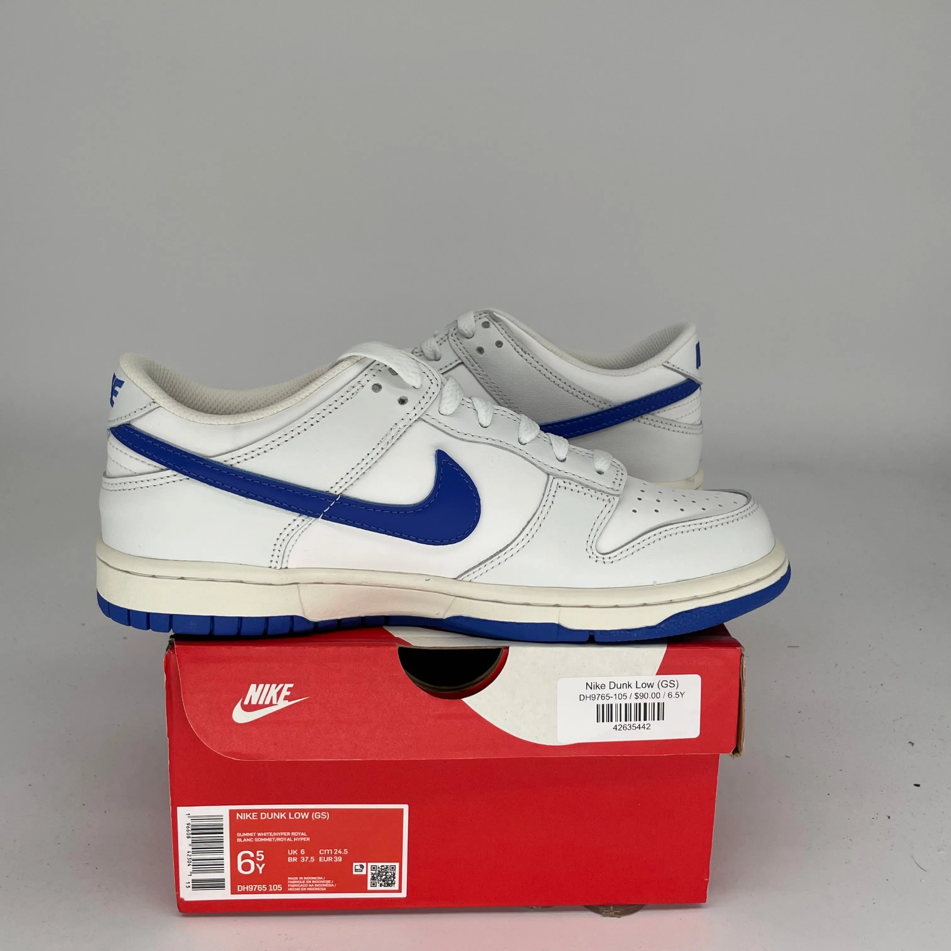 NIKE DUNK LOW SUMMIT WHITE HYPER ROYAL SIZE 6.5Y DH9765-105