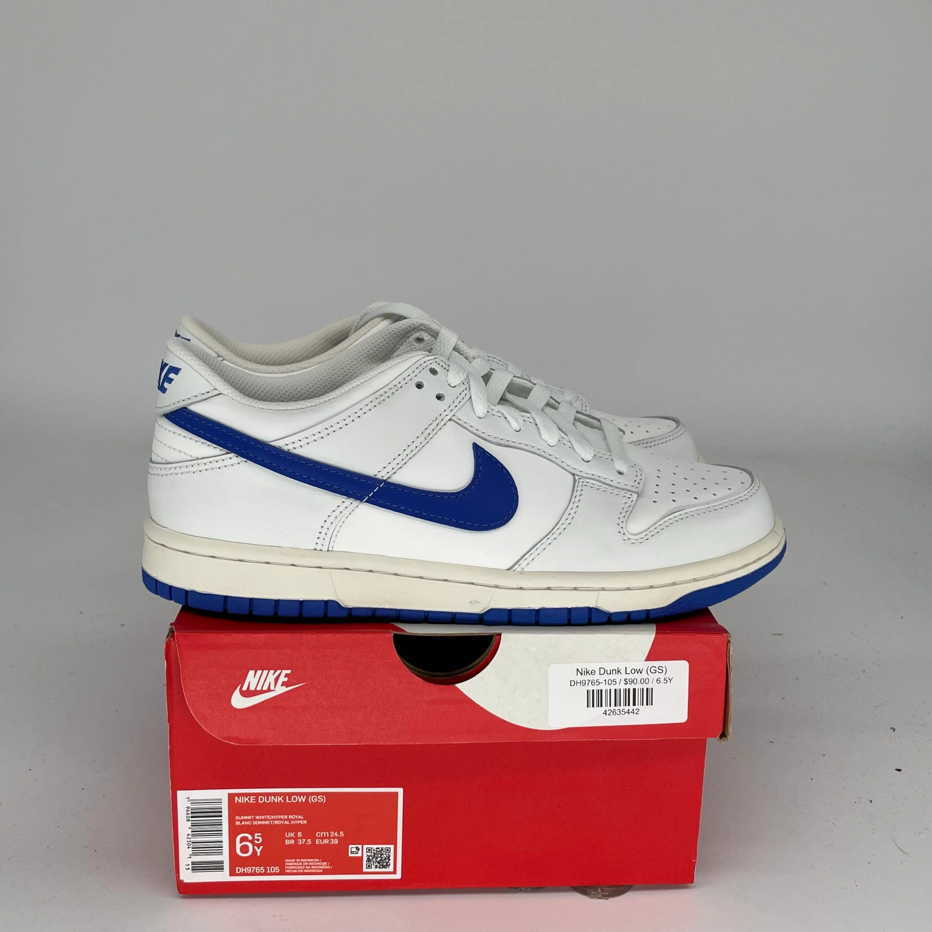 NIKE DUNK LOW SUMMIT WHITE HYPER ROYAL SIZE 6.5Y DH9765-105