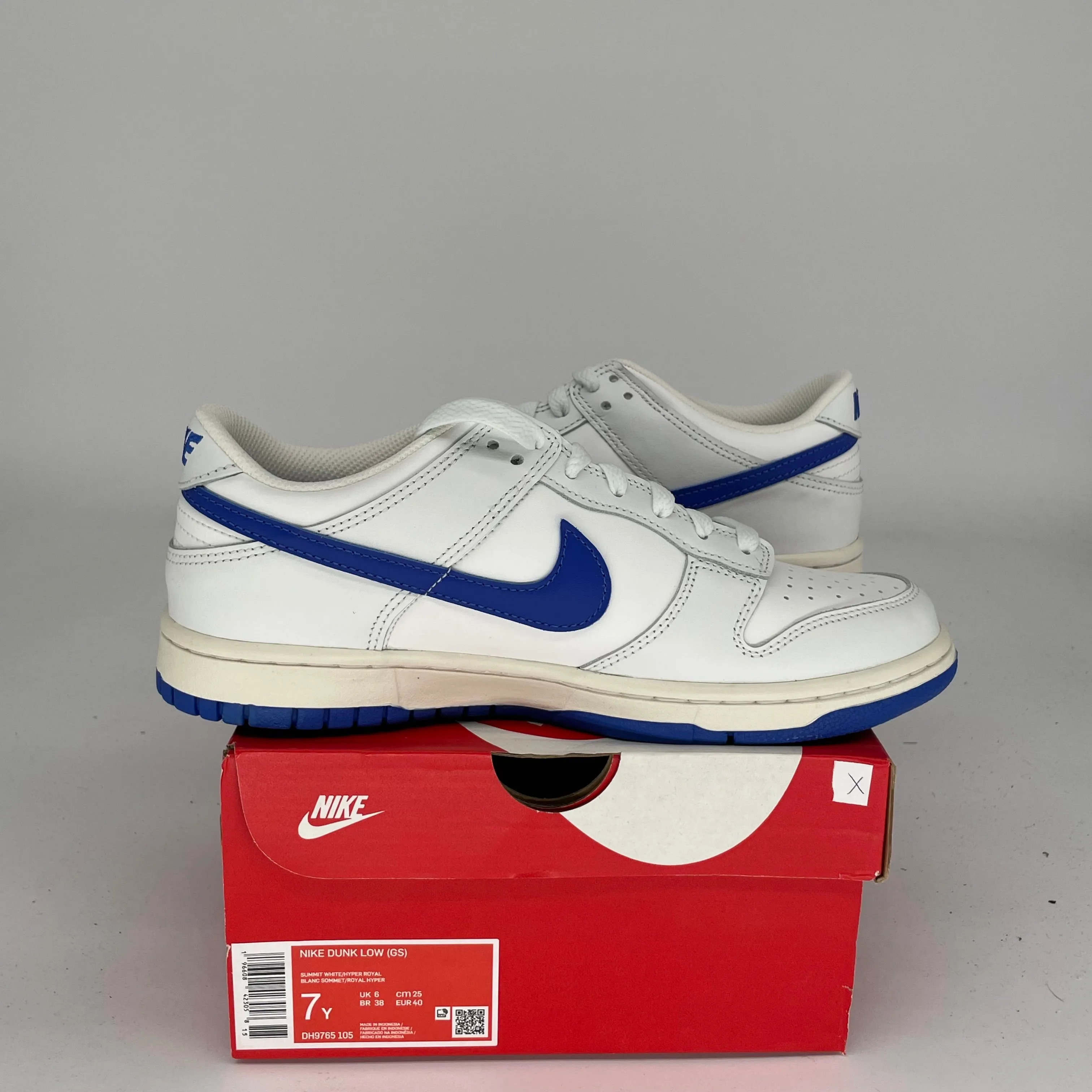 NIKE DUNK LOW SUMMIT WHITE HYPER ROYAL SIZE 7Y DH9765-105