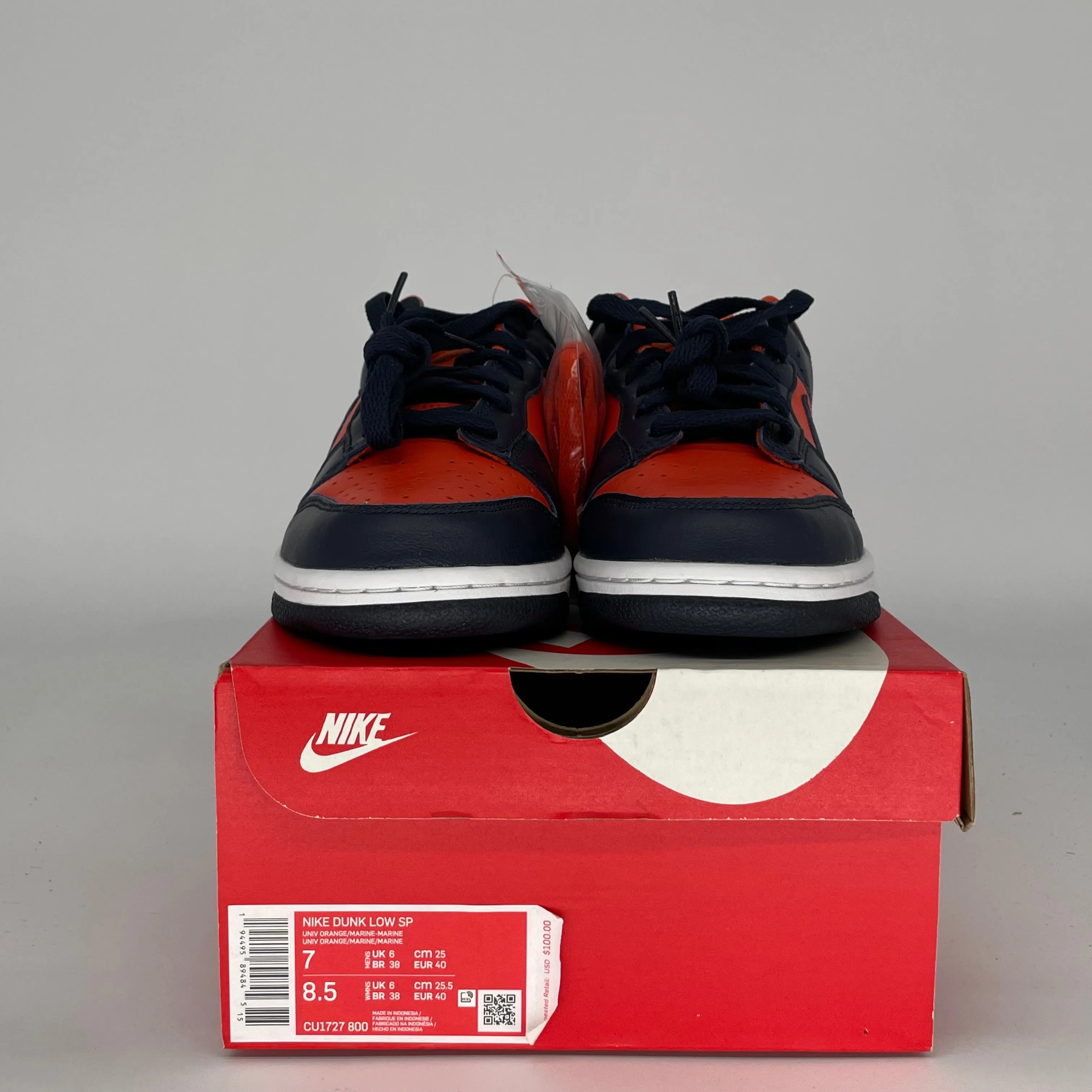 NIKE DUNK LOW UNIVERSITY ORANGE MARINE SIZE 7 CU1727-800