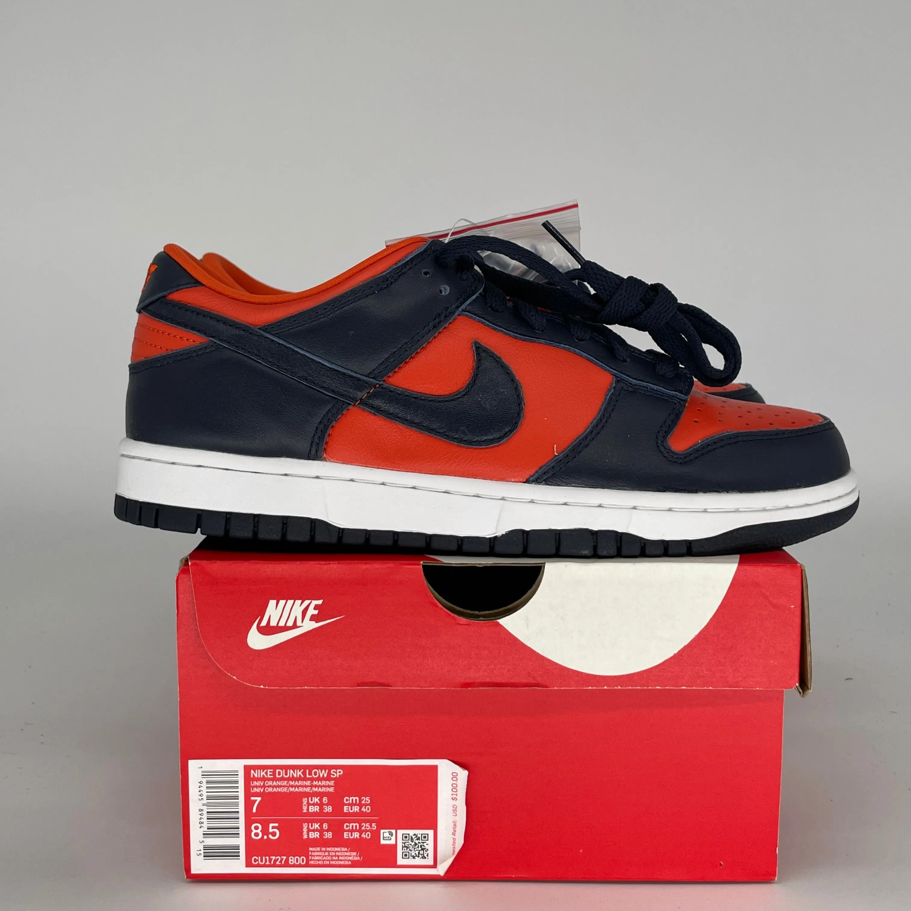 NIKE DUNK LOW UNIVERSITY ORANGE MARINE SIZE 7 CU1727-800