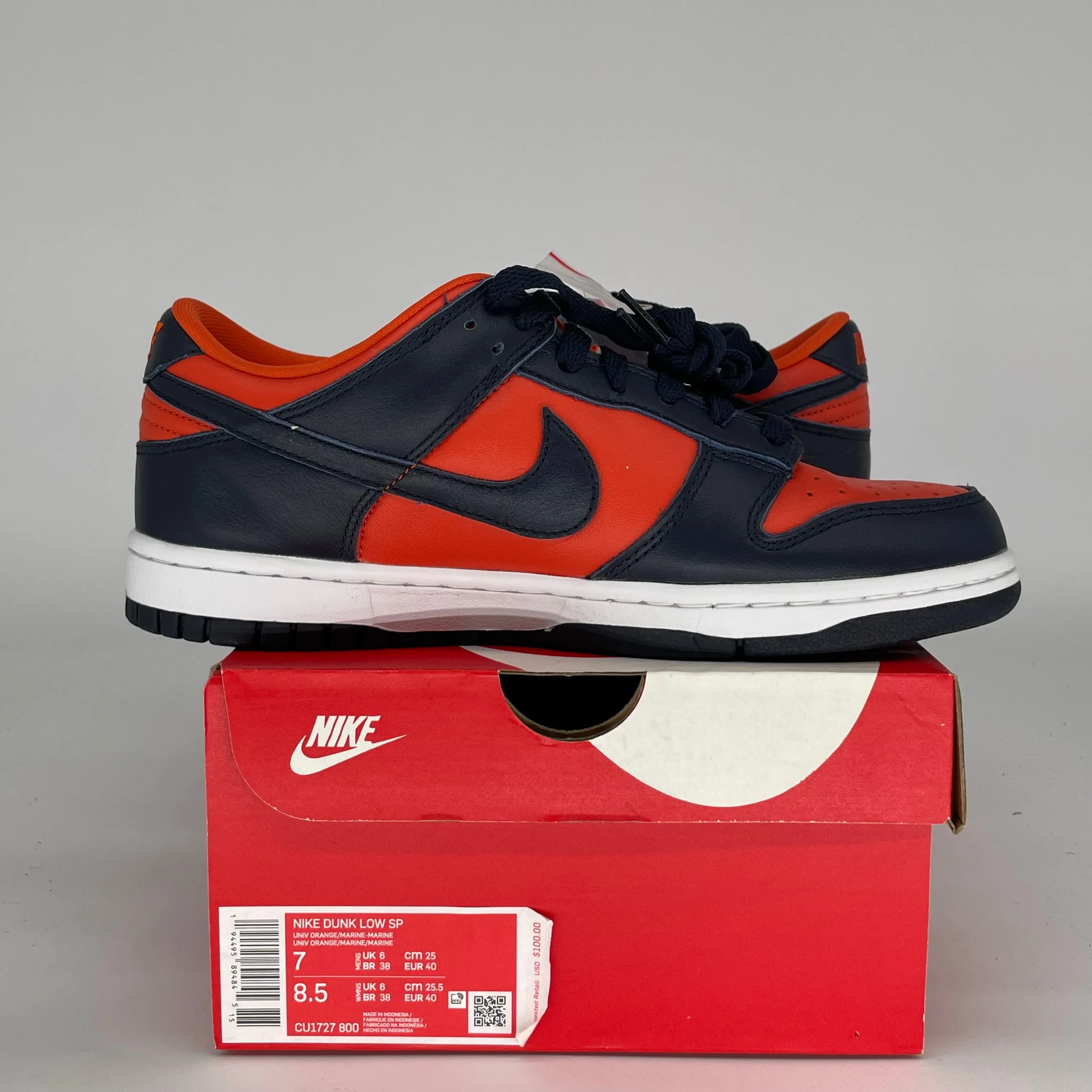 NIKE DUNK LOW UNIVERSITY ORANGE MARINE SIZE 7 CU1727-800