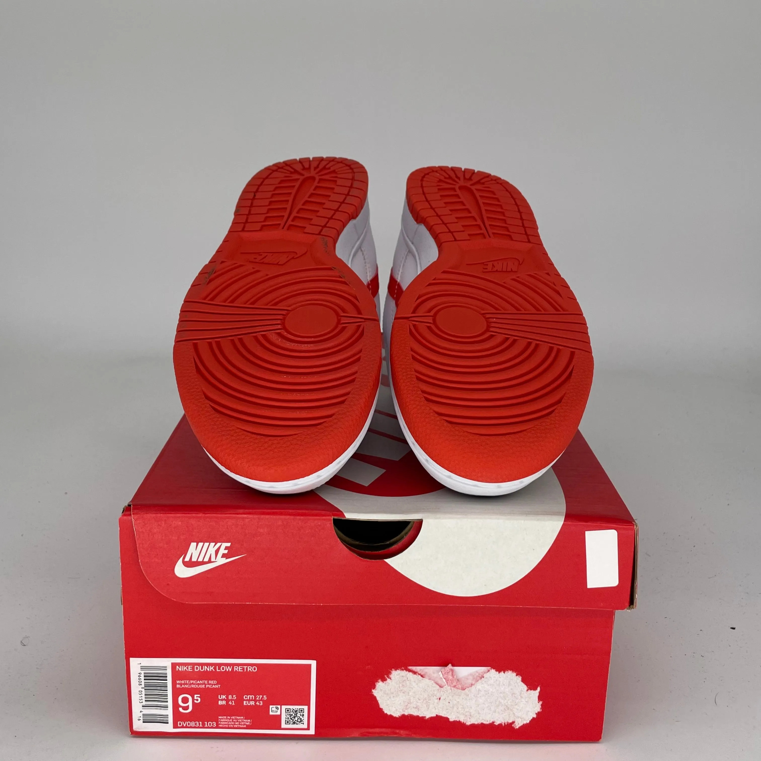 NIKE DUNK LOW WHITE PICANTE RED SIZE 9.5 DV0831-103