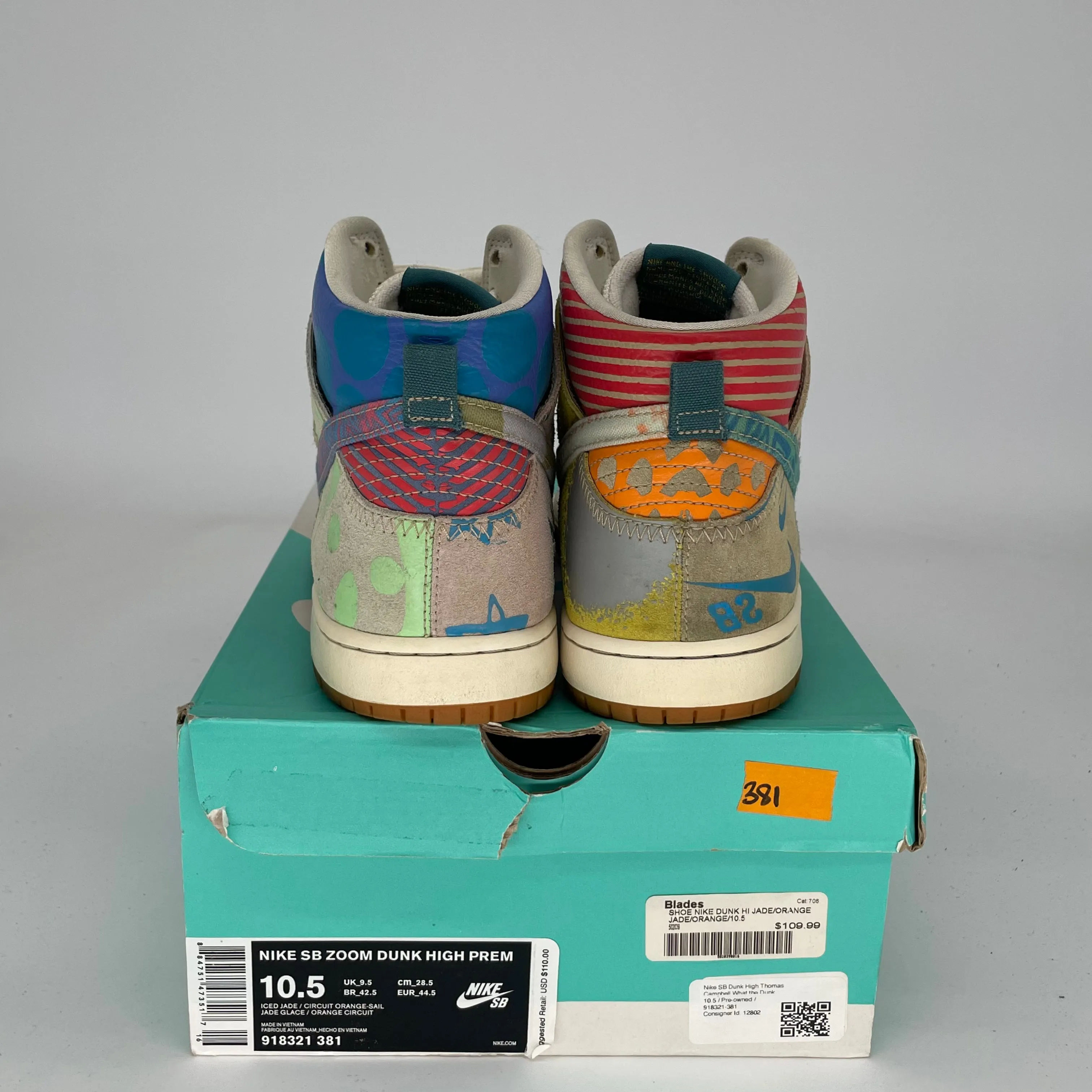 NIKE SB DUNK HIGH THOMAS CAMPBELL WHAT THE DUNK SIZE 10.5 918321-381
