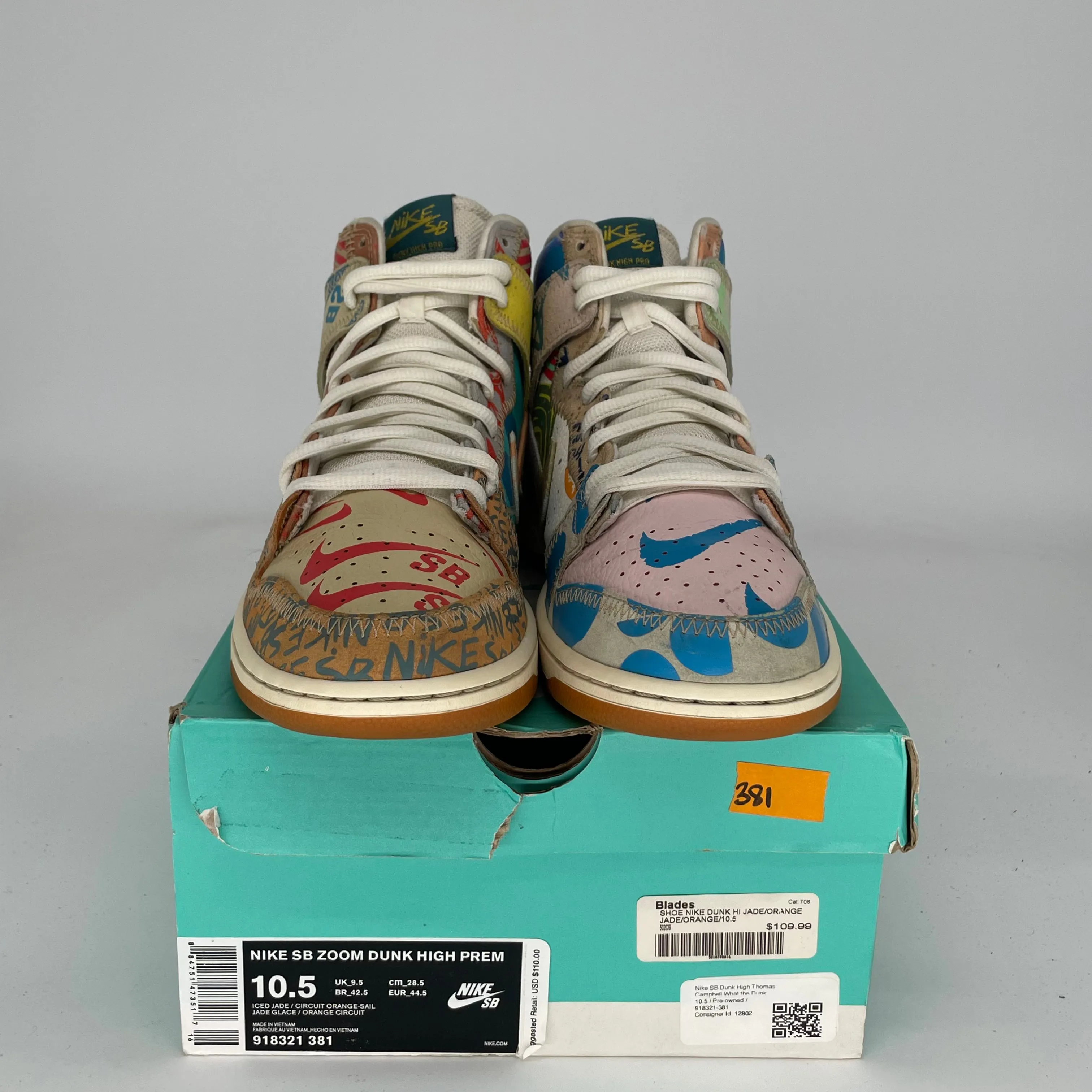NIKE SB DUNK HIGH THOMAS CAMPBELL WHAT THE DUNK SIZE 10.5 918321-381
