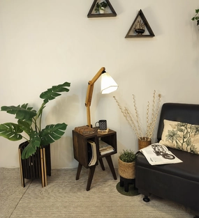 Noel Wooden Floor Lamp with Brown Base and Jute Fabric Lampshade (BULB NOT INCLUDED) creative lampshade design