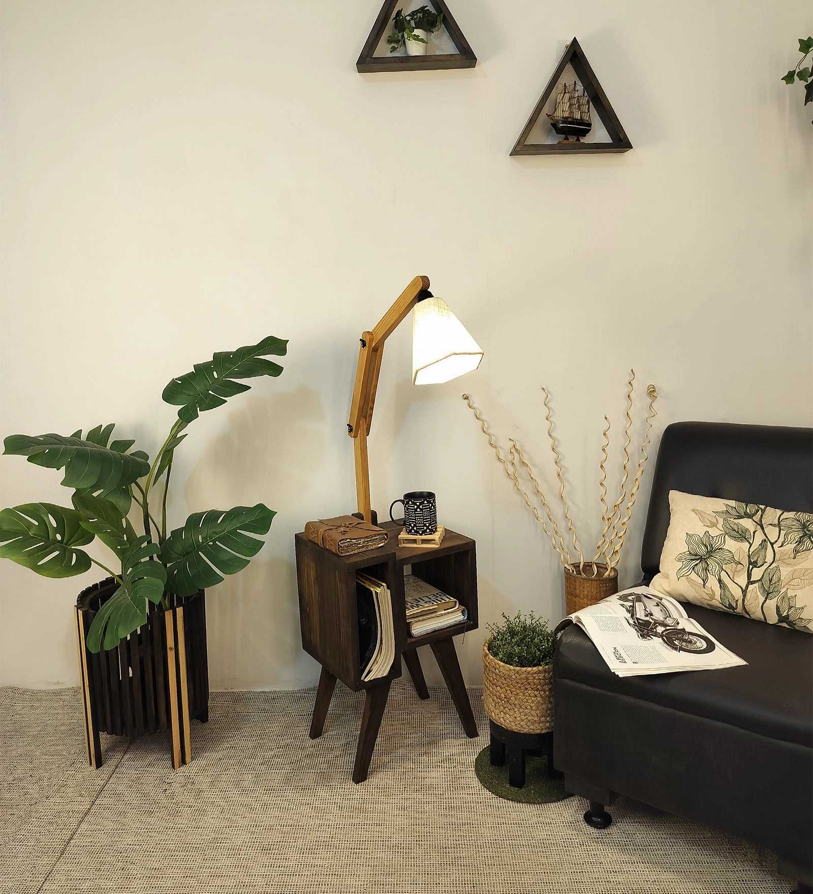 Noel Wooden Floor Lamp with Brown Base and Jute Fabric Lampshade (BULB NOT INCLUDED) creative lampshade design