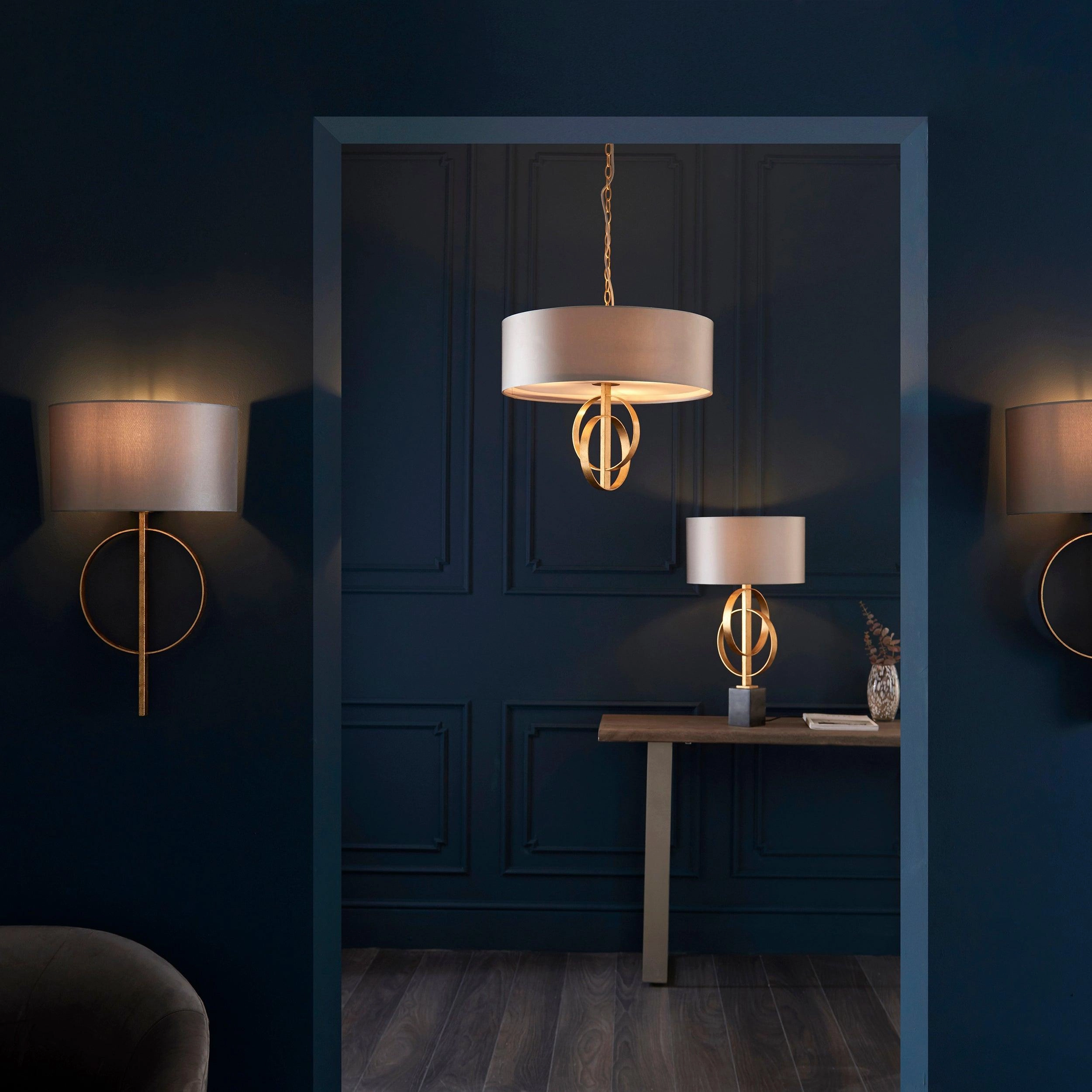 Norfolk Gold Table Lamp With Black Marble Base - Mink Shade