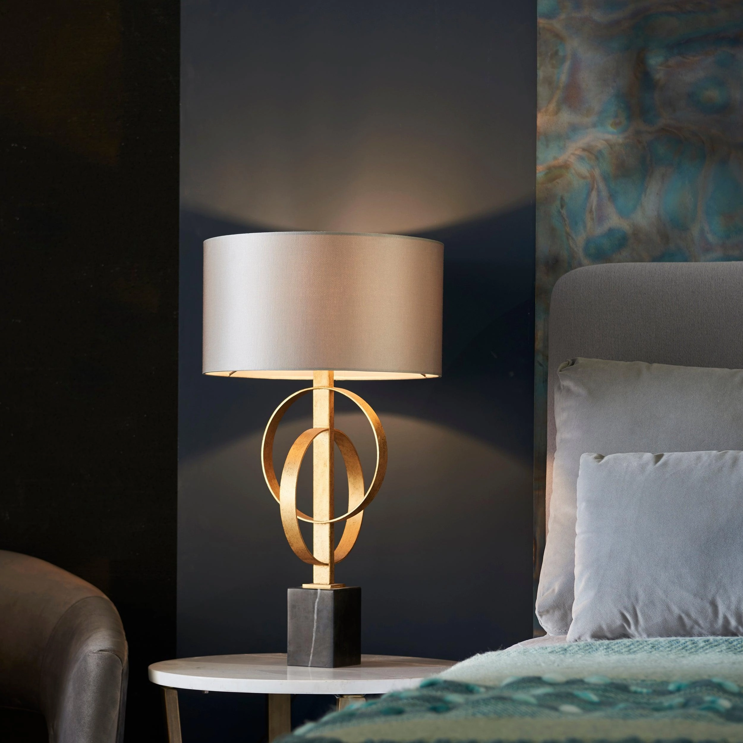 Norfolk Gold Table Lamp With Black Marble Base - Mink Shade