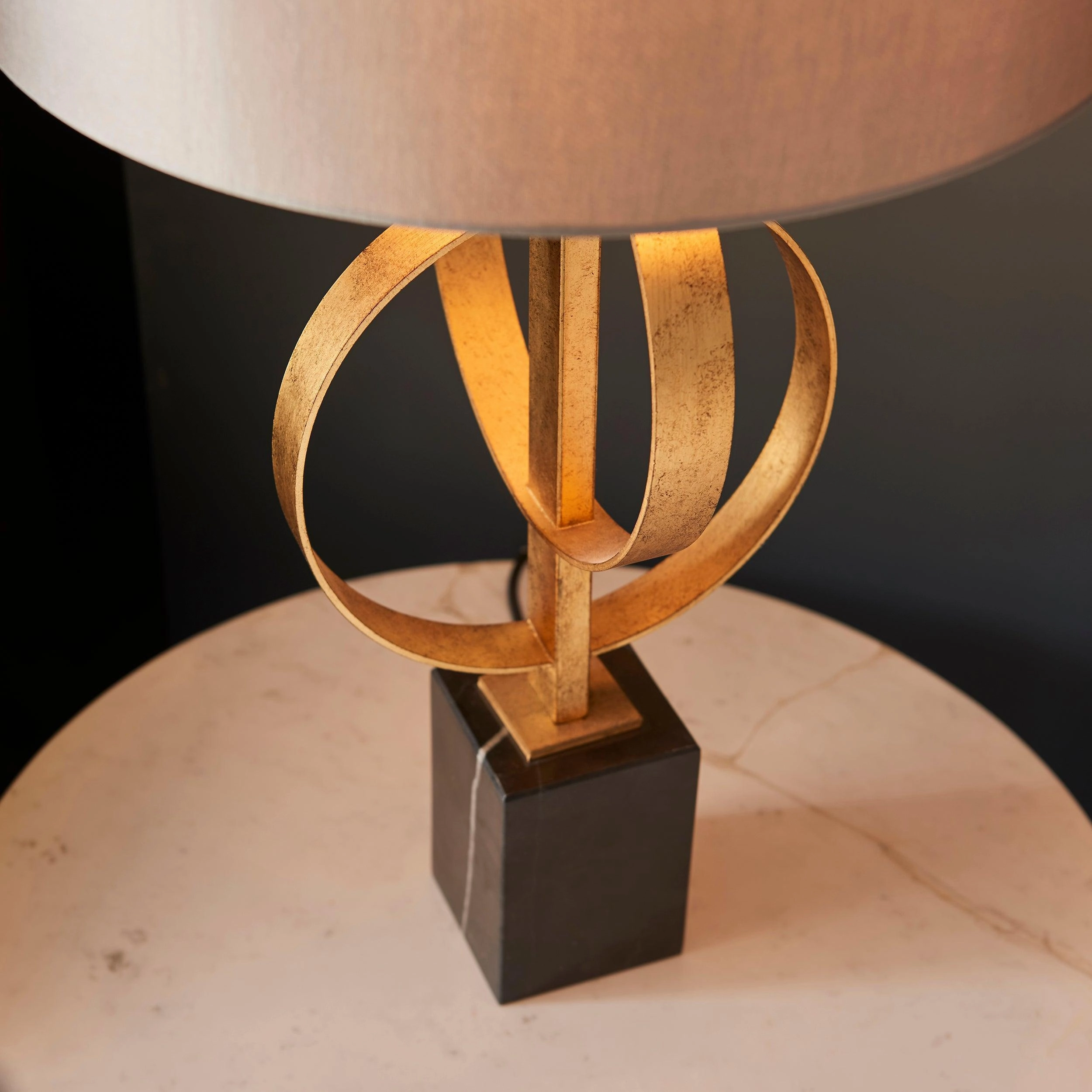 Norfolk Gold Table Lamp With Black Marble Base - Mink Shade