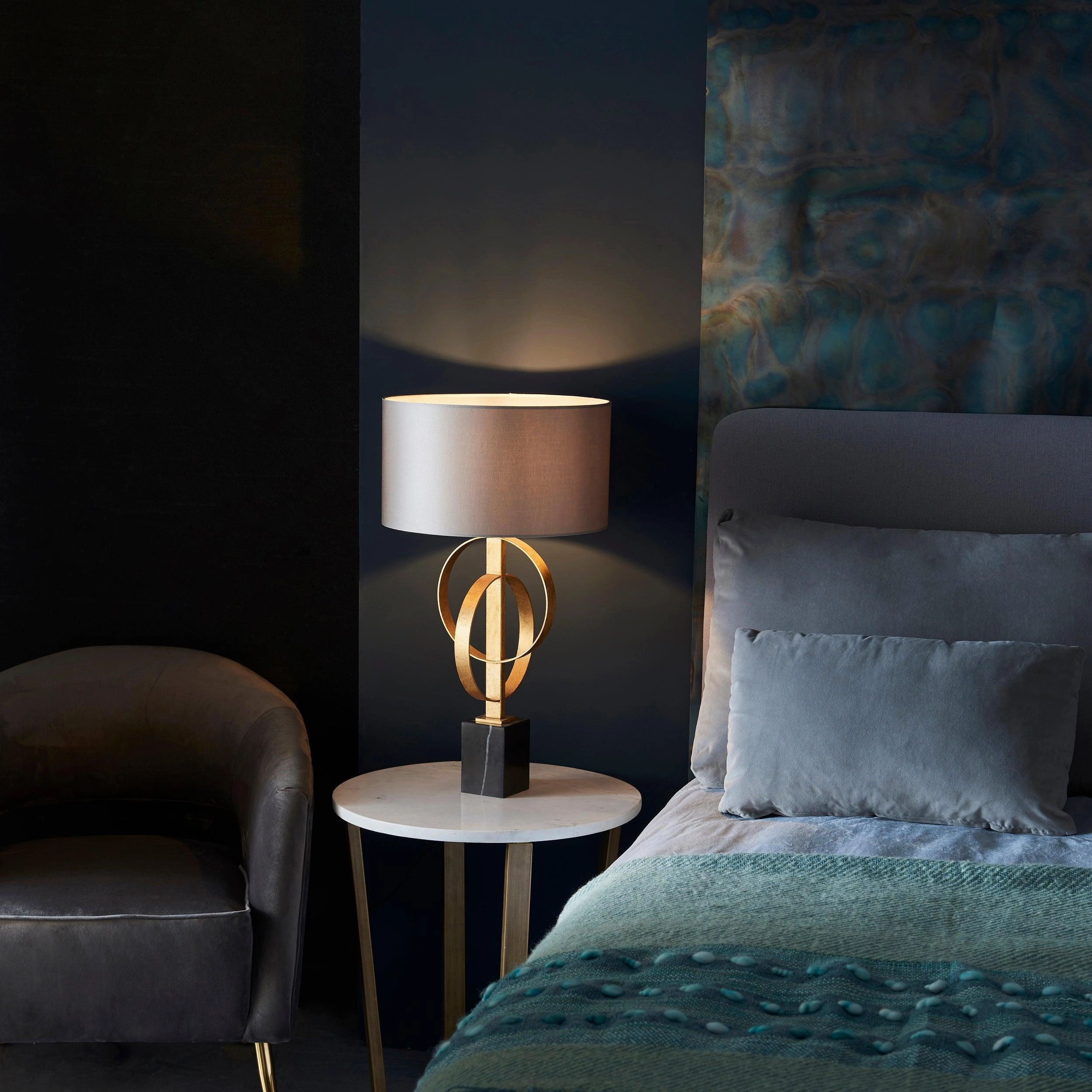 Norfolk Gold Table Lamp With Black Marble Base - Mink Shade