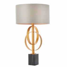 Norfolk Gold Table Lamp With Black Marble Base - Mink Shade energy-saving LED light