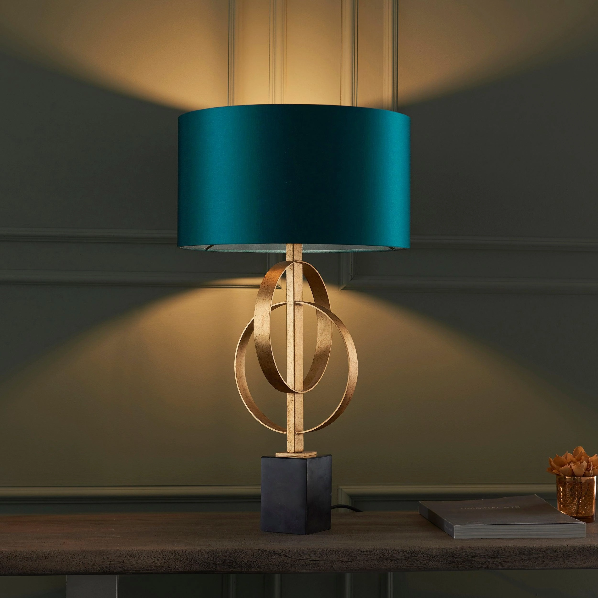Norfolk Gold Table Lamp With Black Marble Base - Teal Shade