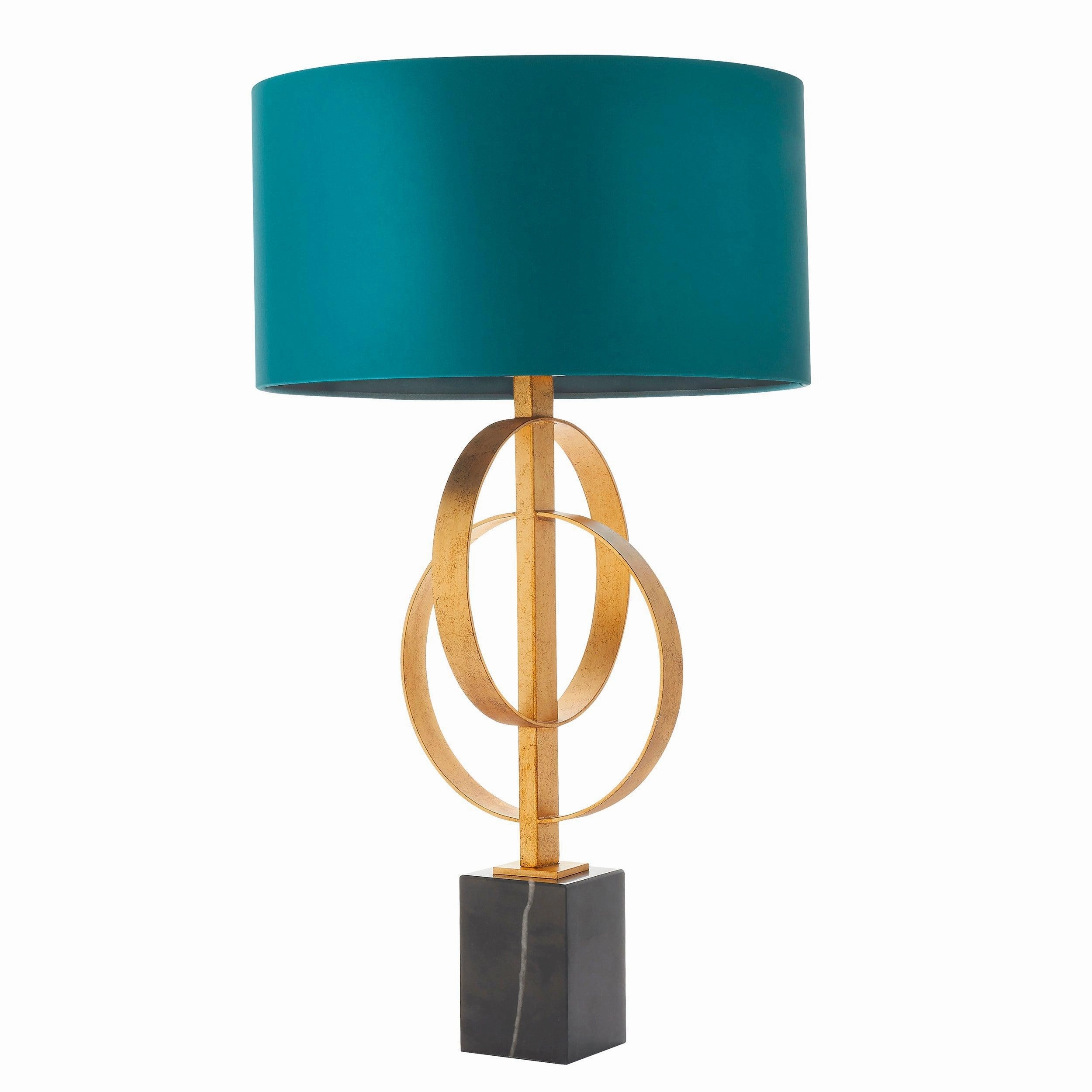 Norfolk Gold Table Lamp With Black Marble Base - Teal Shade energy-saving LED light