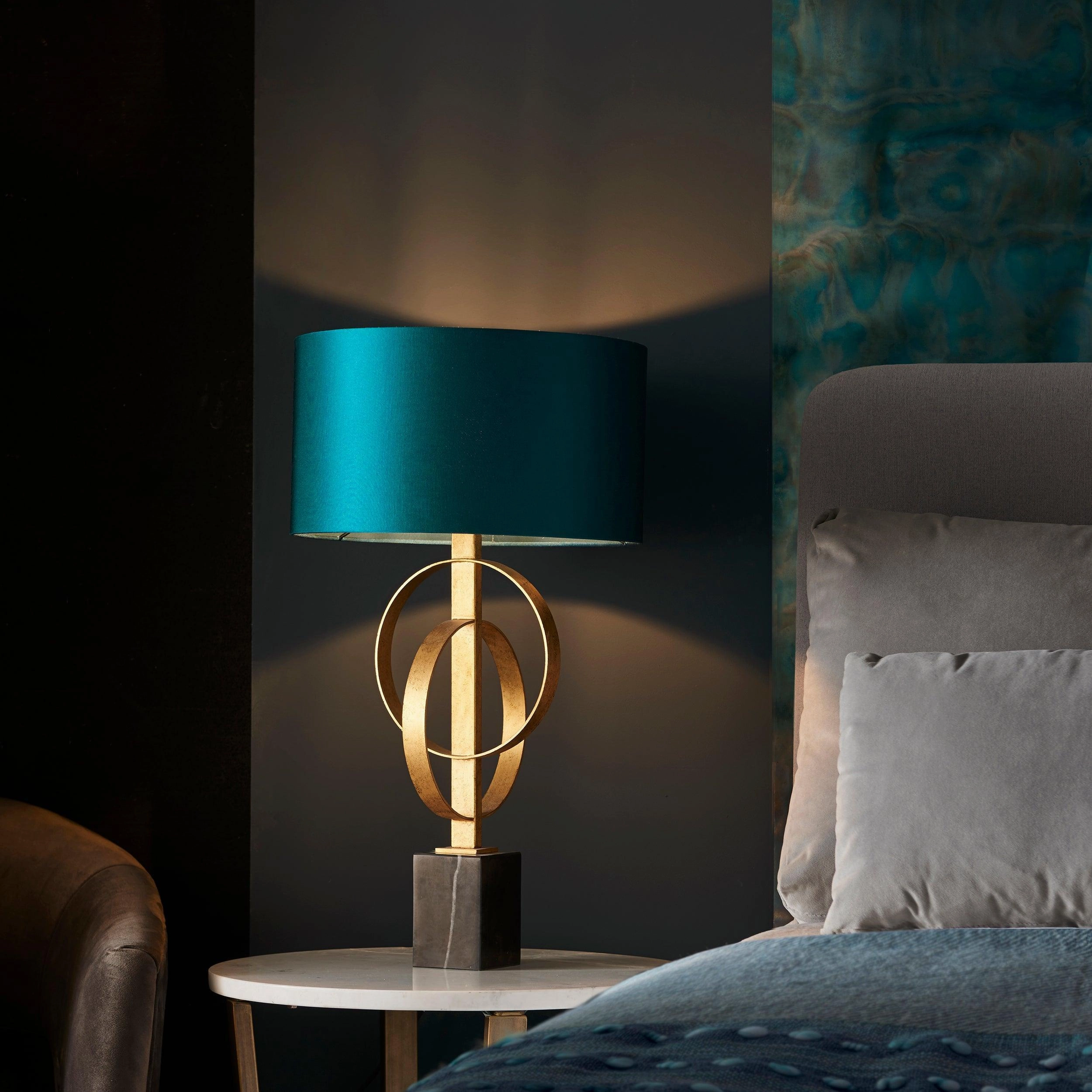 Norfolk Gold Table Lamp With Black Marble Base - Teal Shade