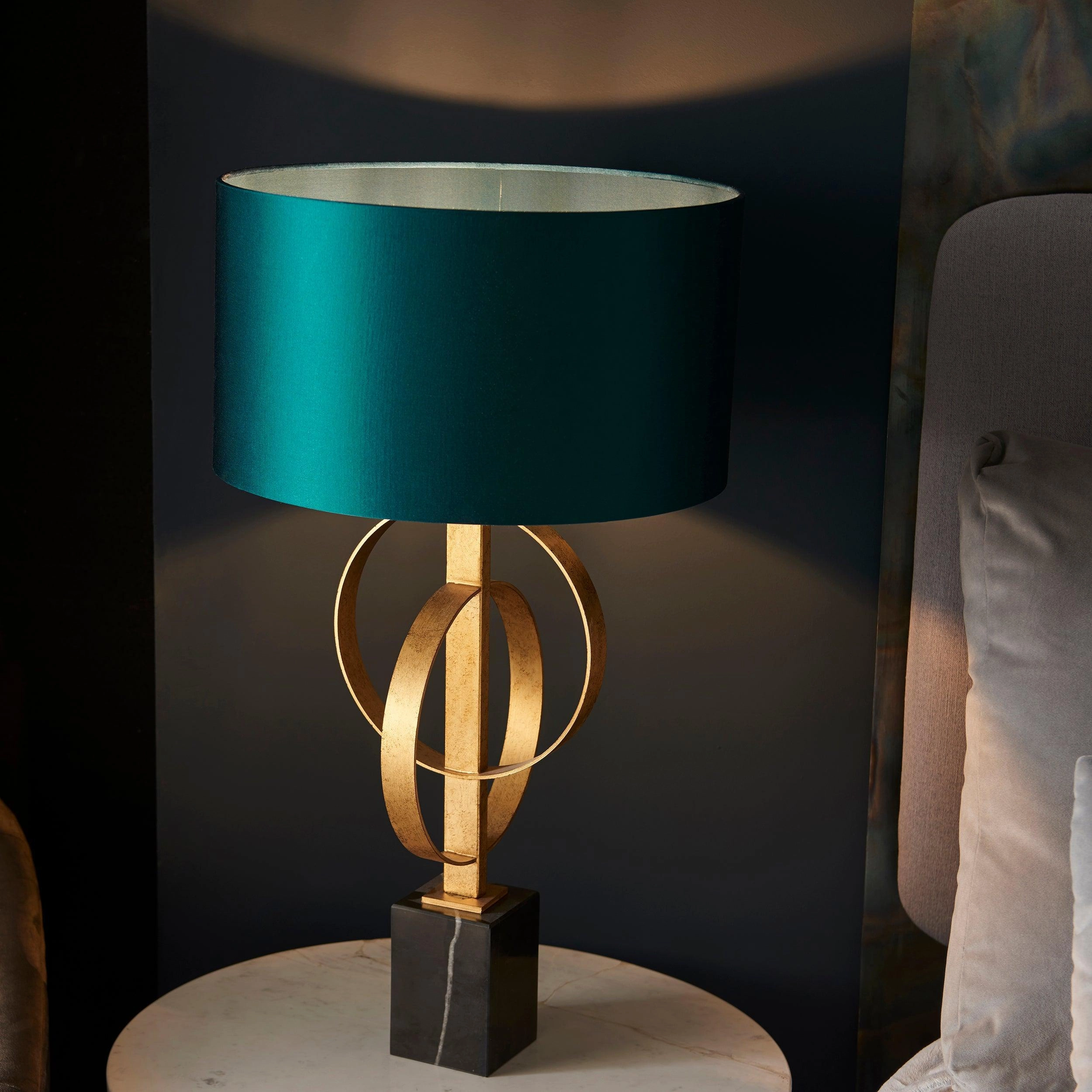 Norfolk Gold Table Lamp With Black Marble Base - Teal Shade