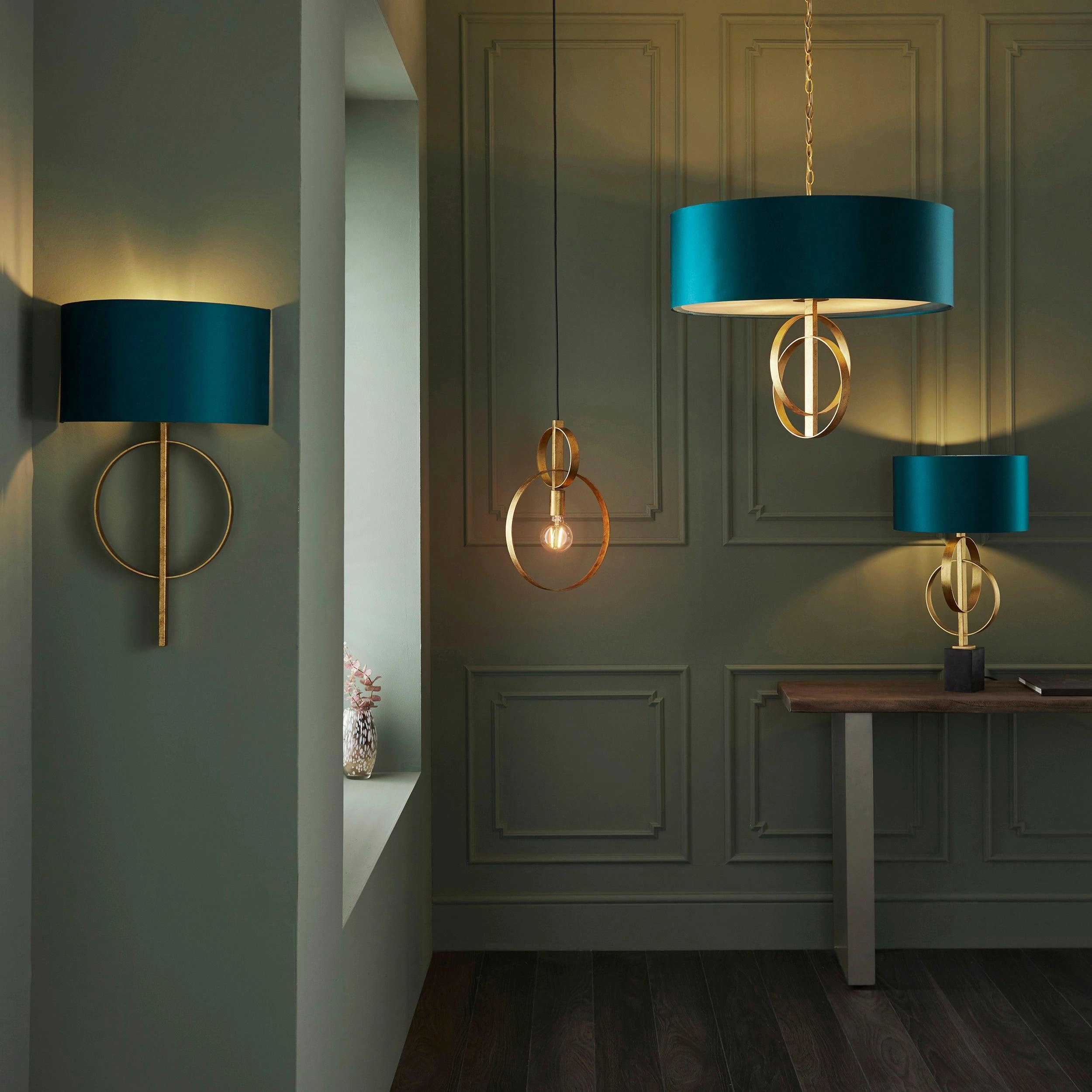Norfolk Gold Table Lamp With Black Marble Base - Teal Shade