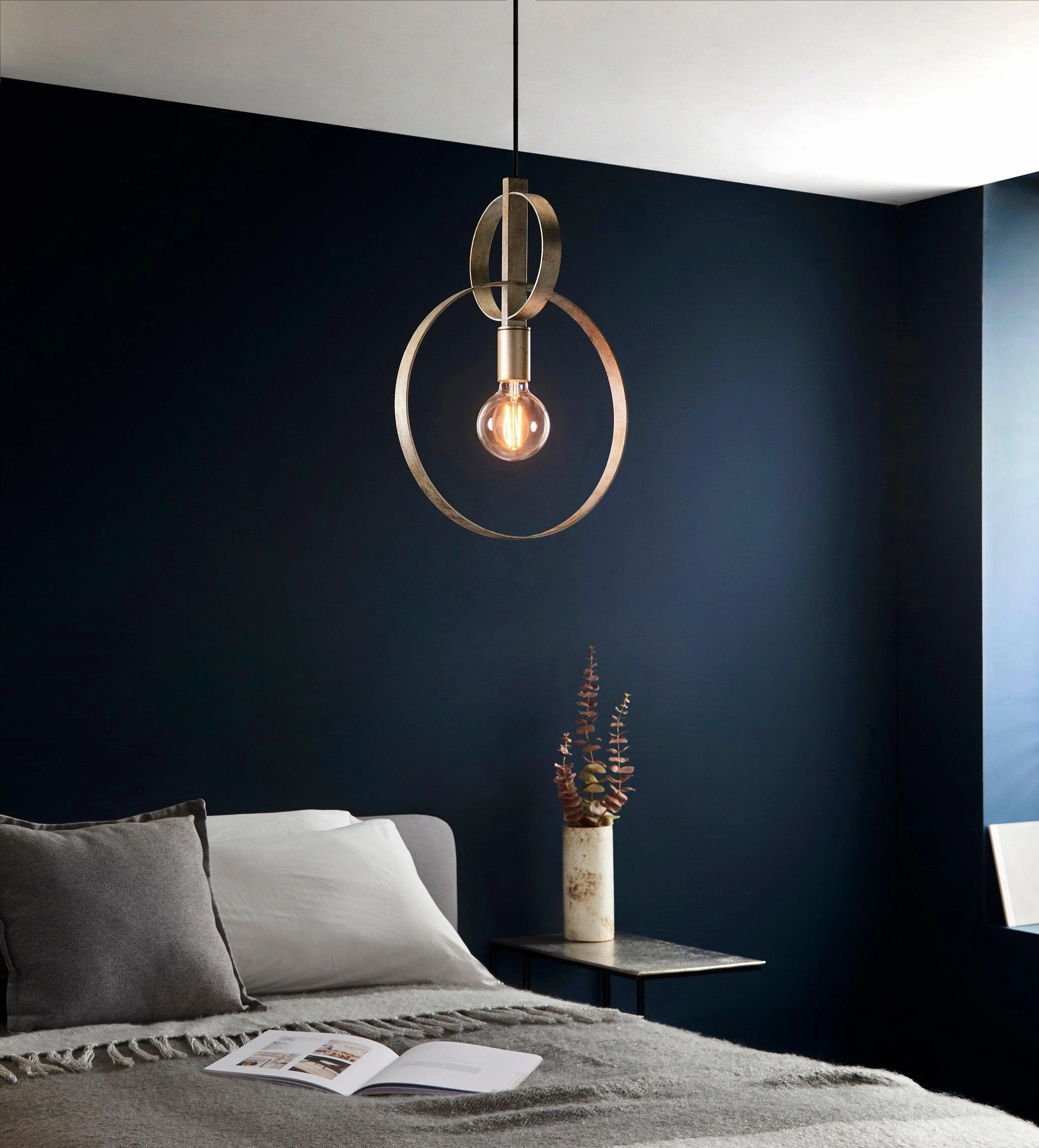 Norfolk Silver Leaf Double Hoop Ceiling Pendant Light