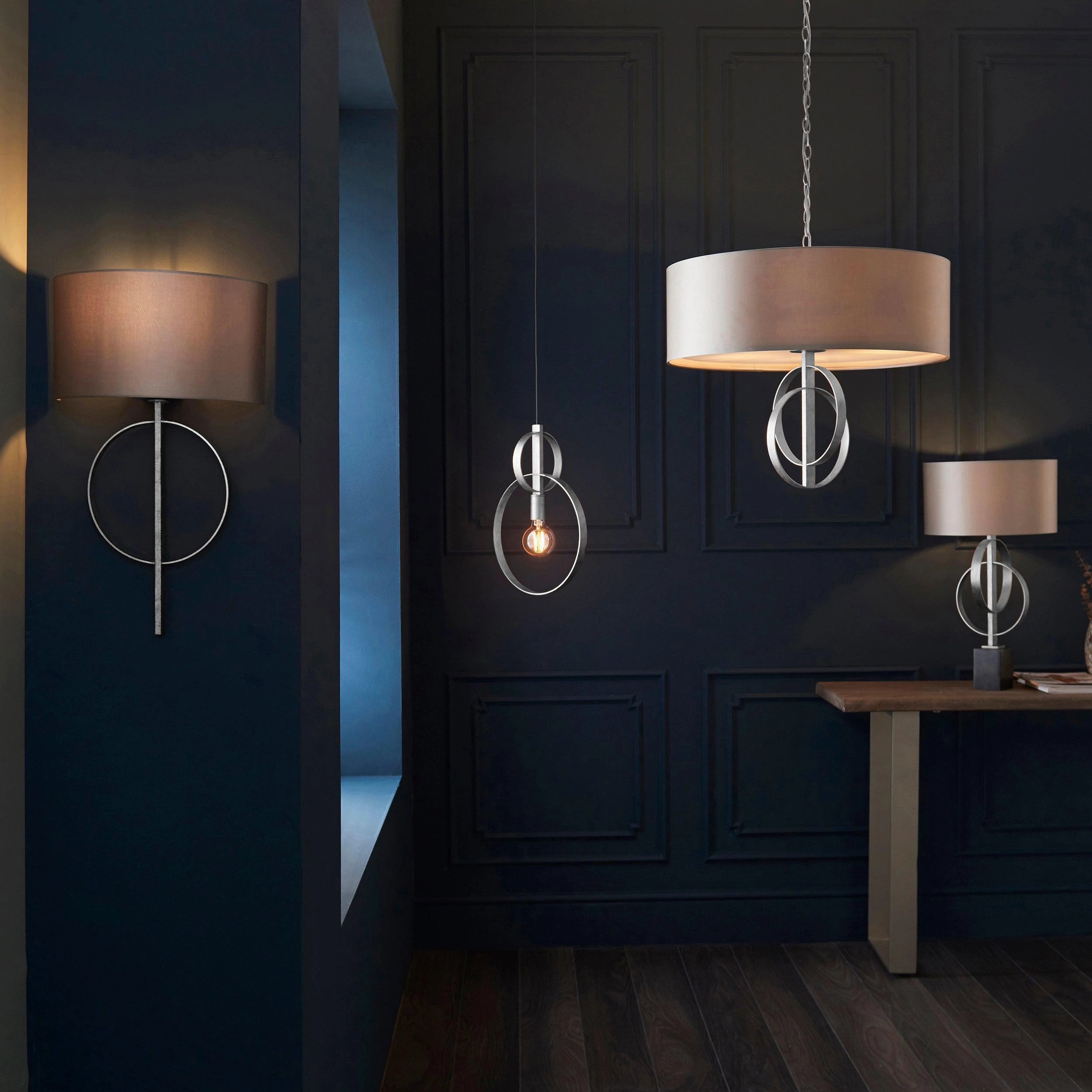 Norfolk Silver Leaf Double Hoop Ceiling Pendant Light