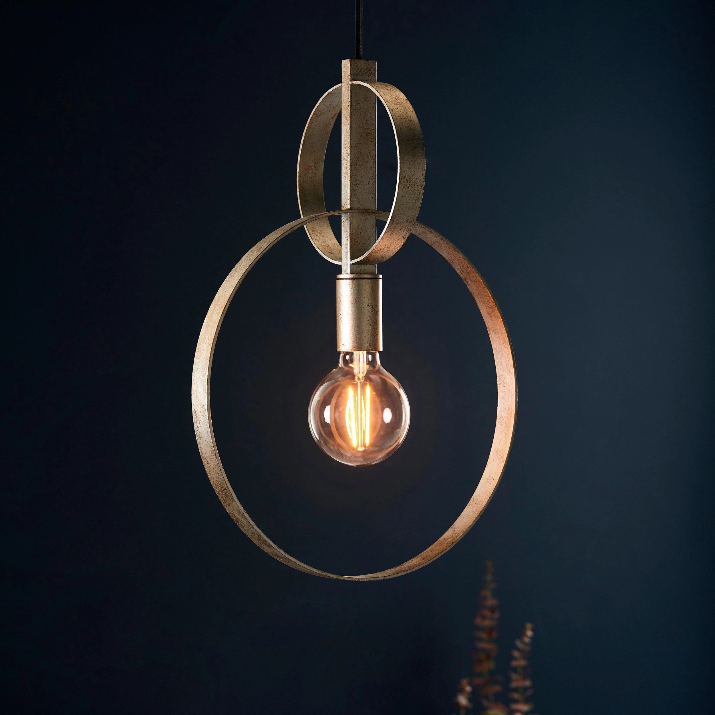 Norfolk Silver Leaf Double Hoop Ceiling Pendant Light