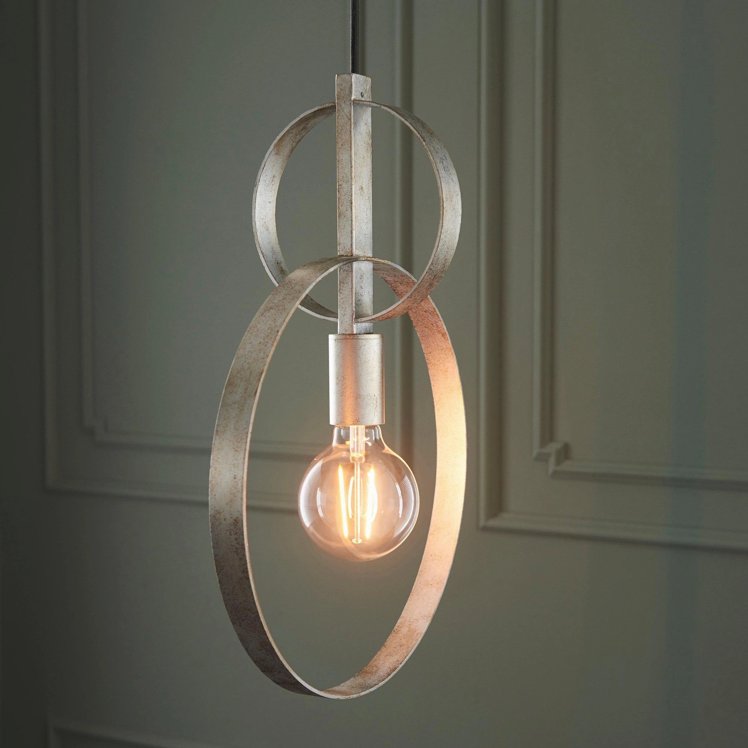 Norfolk Silver Leaf Double Hoop Ceiling Pendant Light