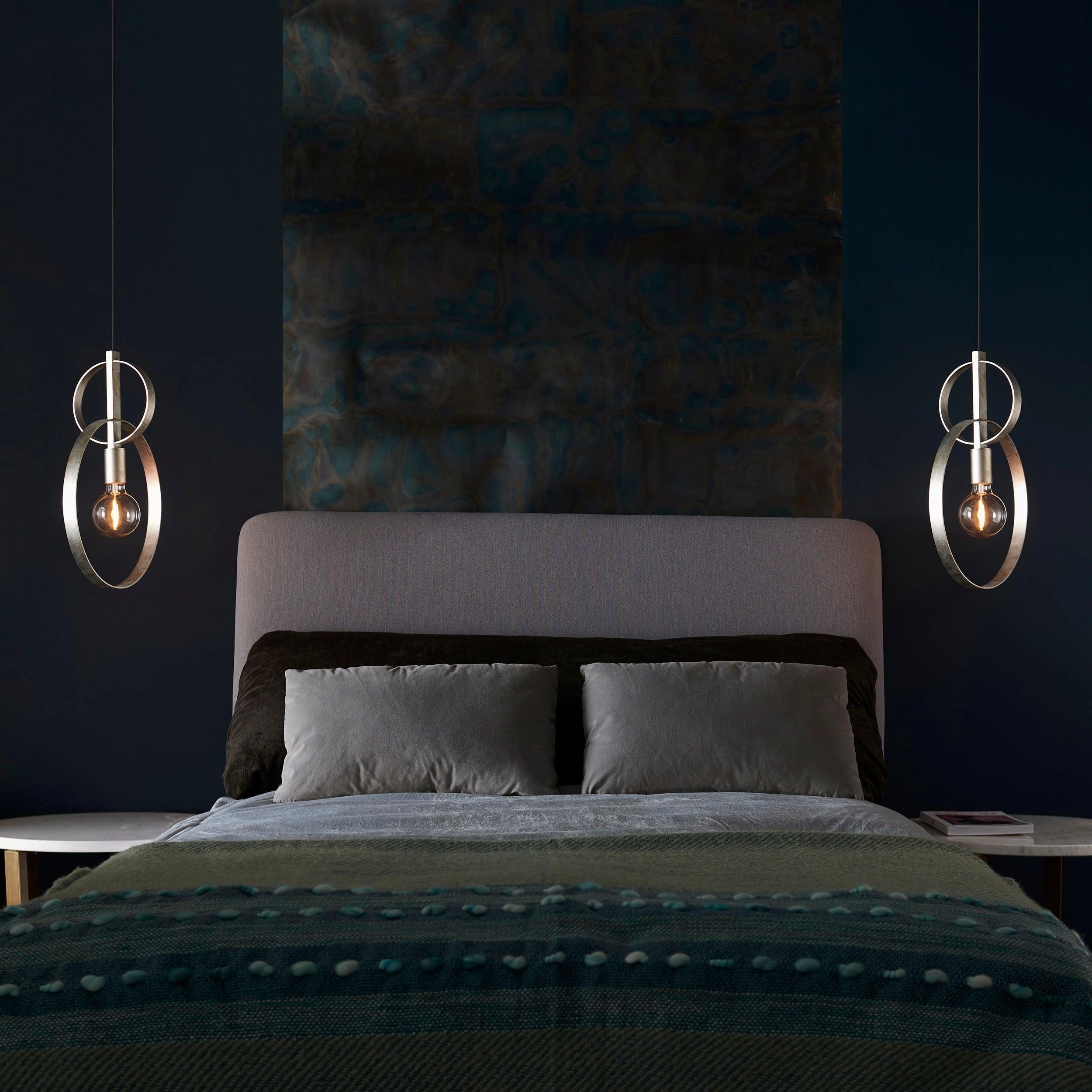 Norfolk Silver Leaf Double Hoop Ceiling Pendant Light