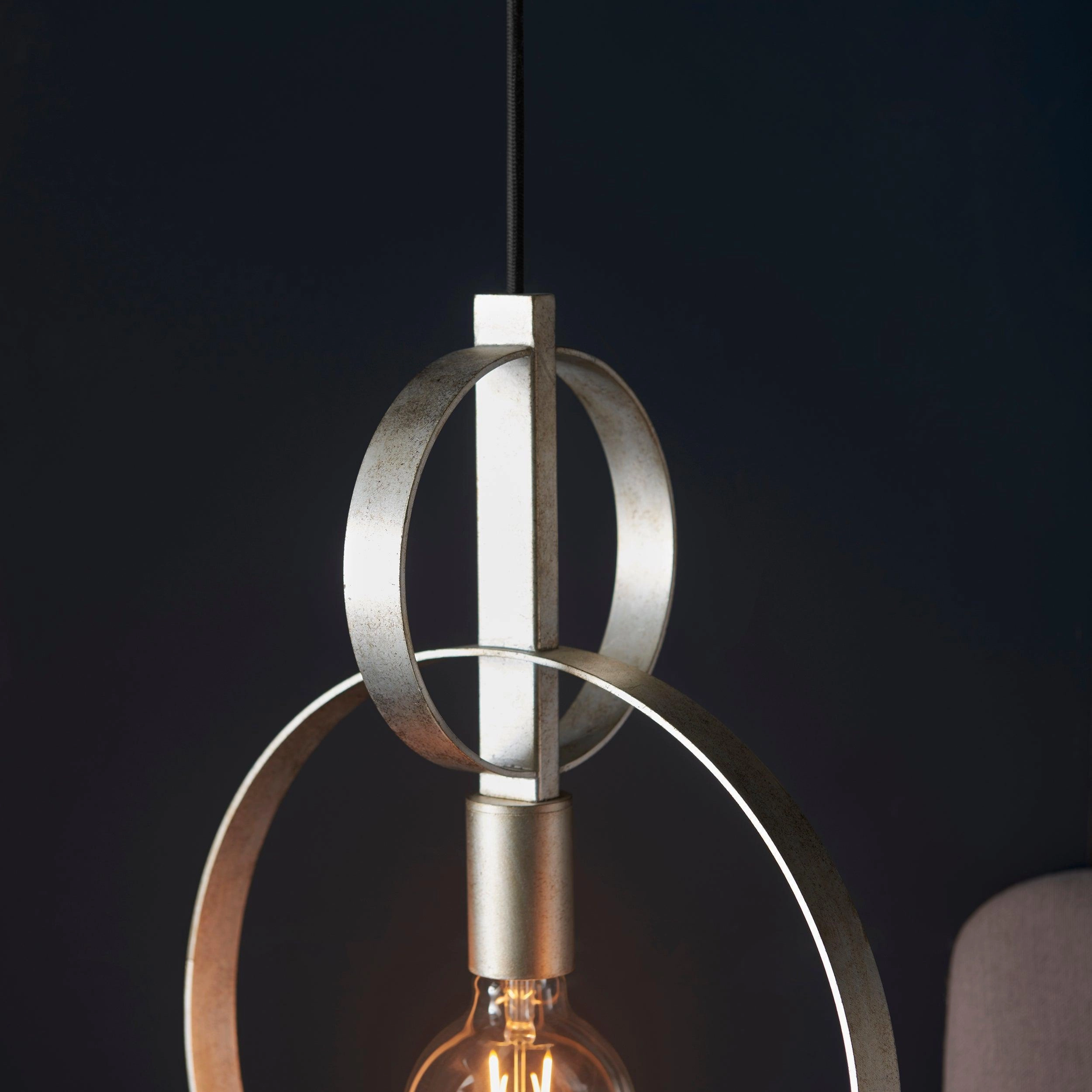 Norfolk Silver Leaf Double Hoop Ceiling Pendant Light