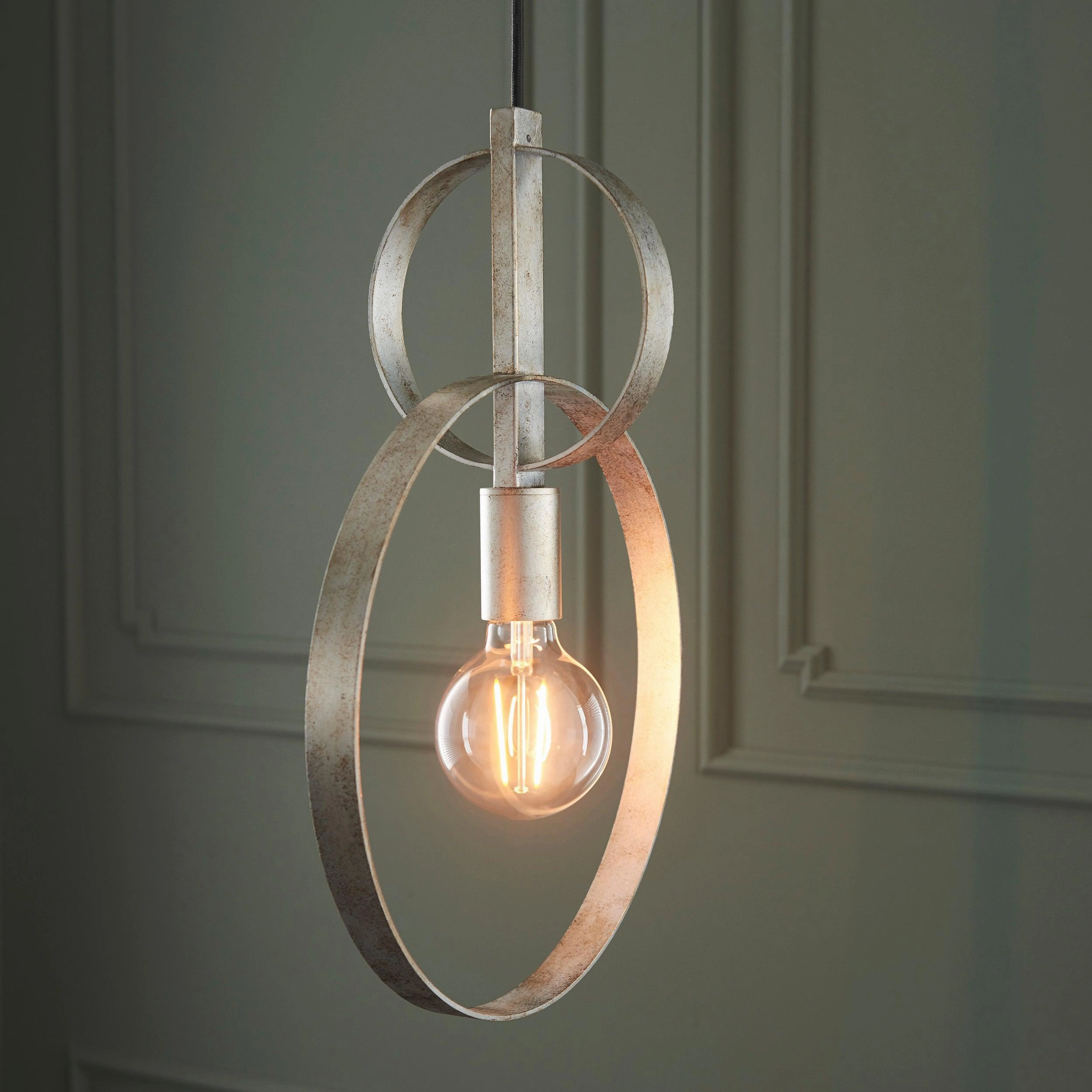 Norfolk Silver Leaf Double Hoop Ceiling Pendant Light