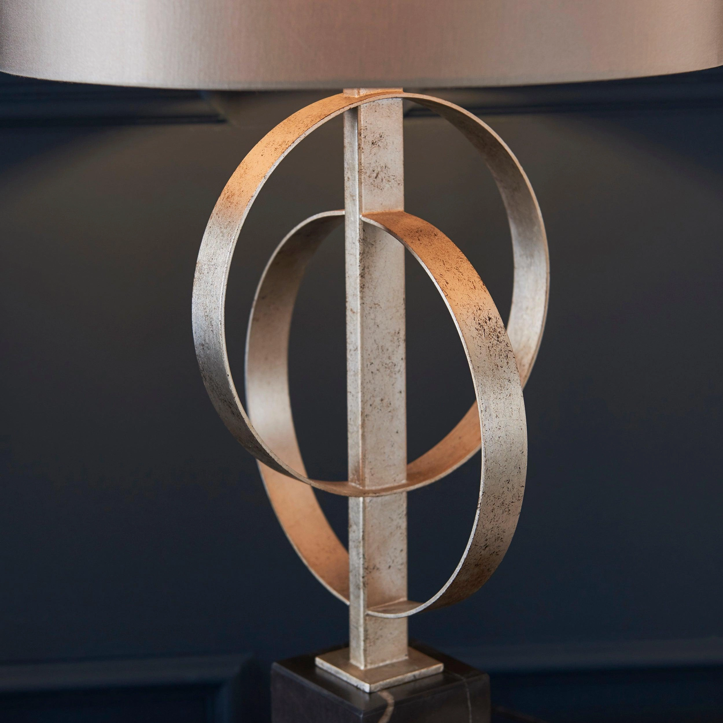 Norfolk Silver Table Lamp With Black Marble Base - Mink Shade