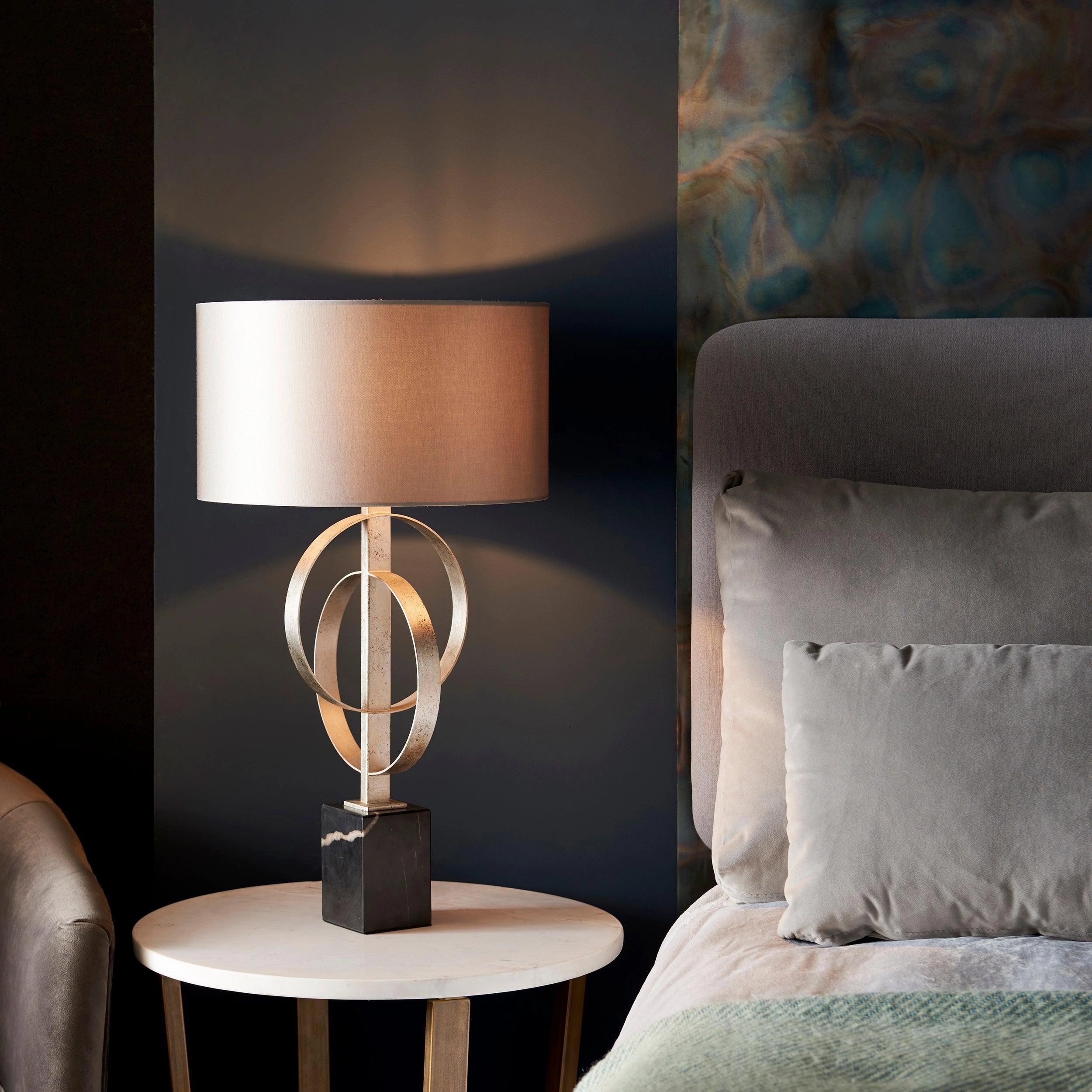 Norfolk Silver Table Lamp With Black Marble Base - Mink Shade