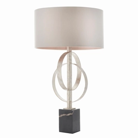Norfolk Silver Table Lamp With Black Marble Base - Mink Shade energy-saving LED light