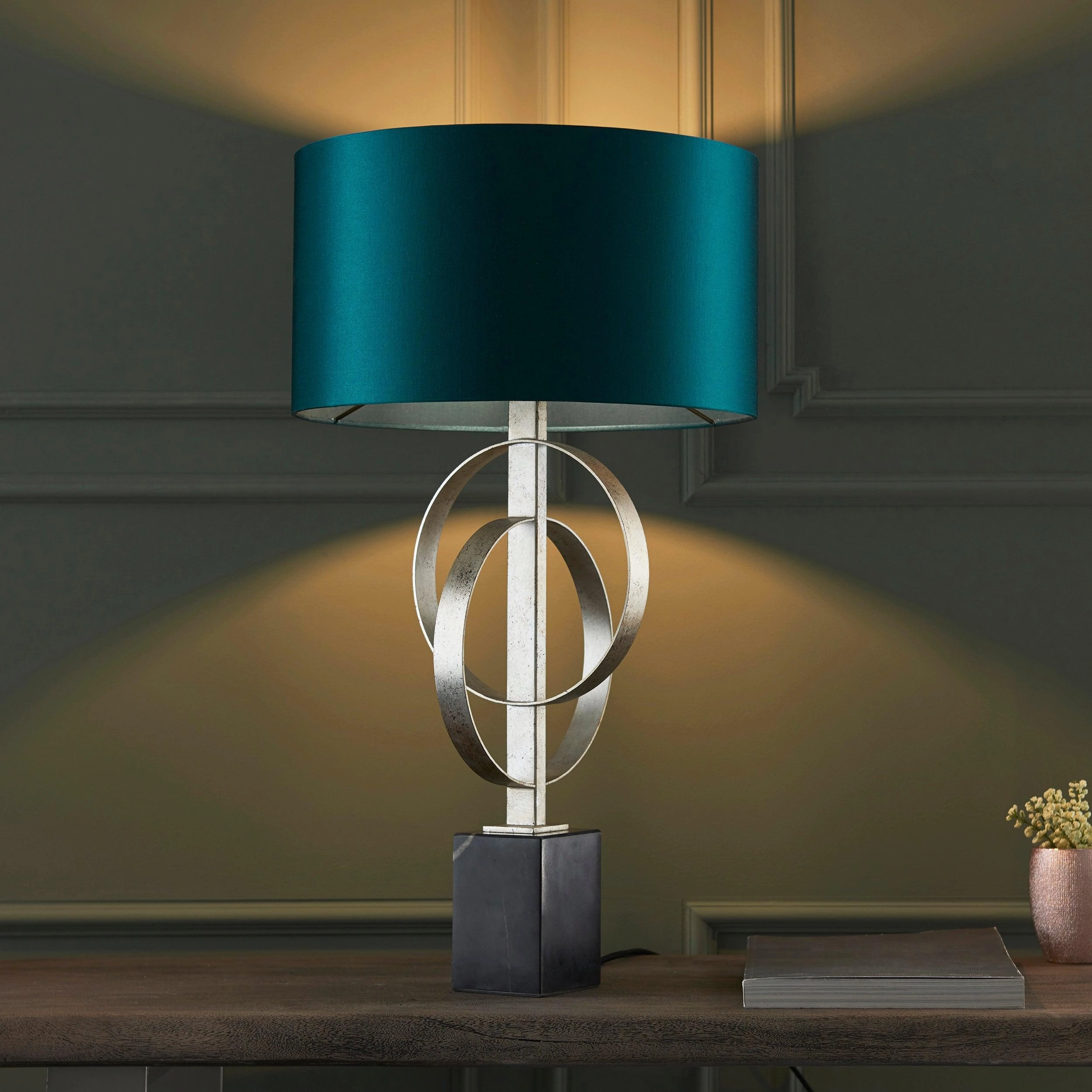 Norfolk Silver Table Lamp With Black Marble Base - Teal Shade