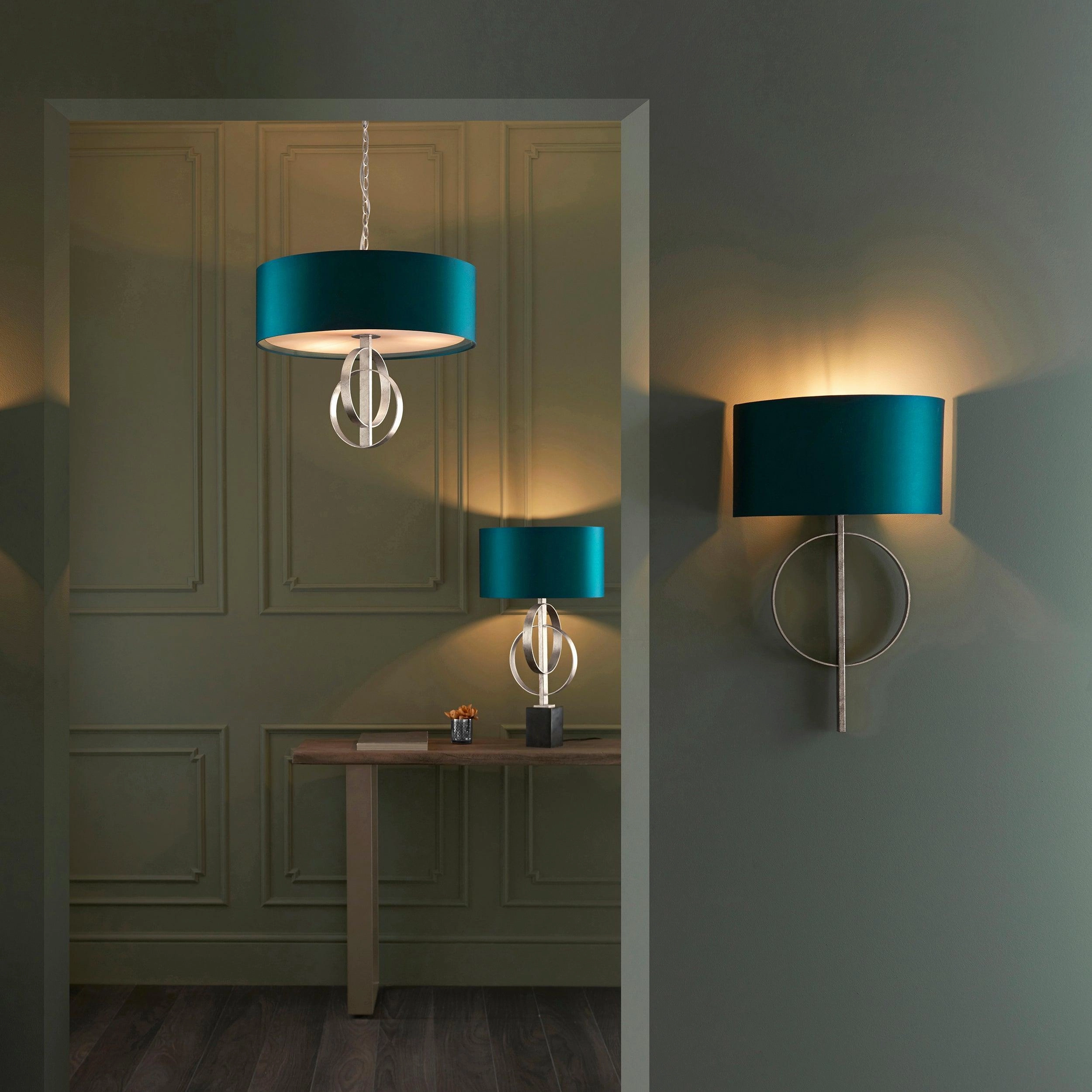 Norfolk Silver Table Lamp With Black Marble Base - Teal Shade