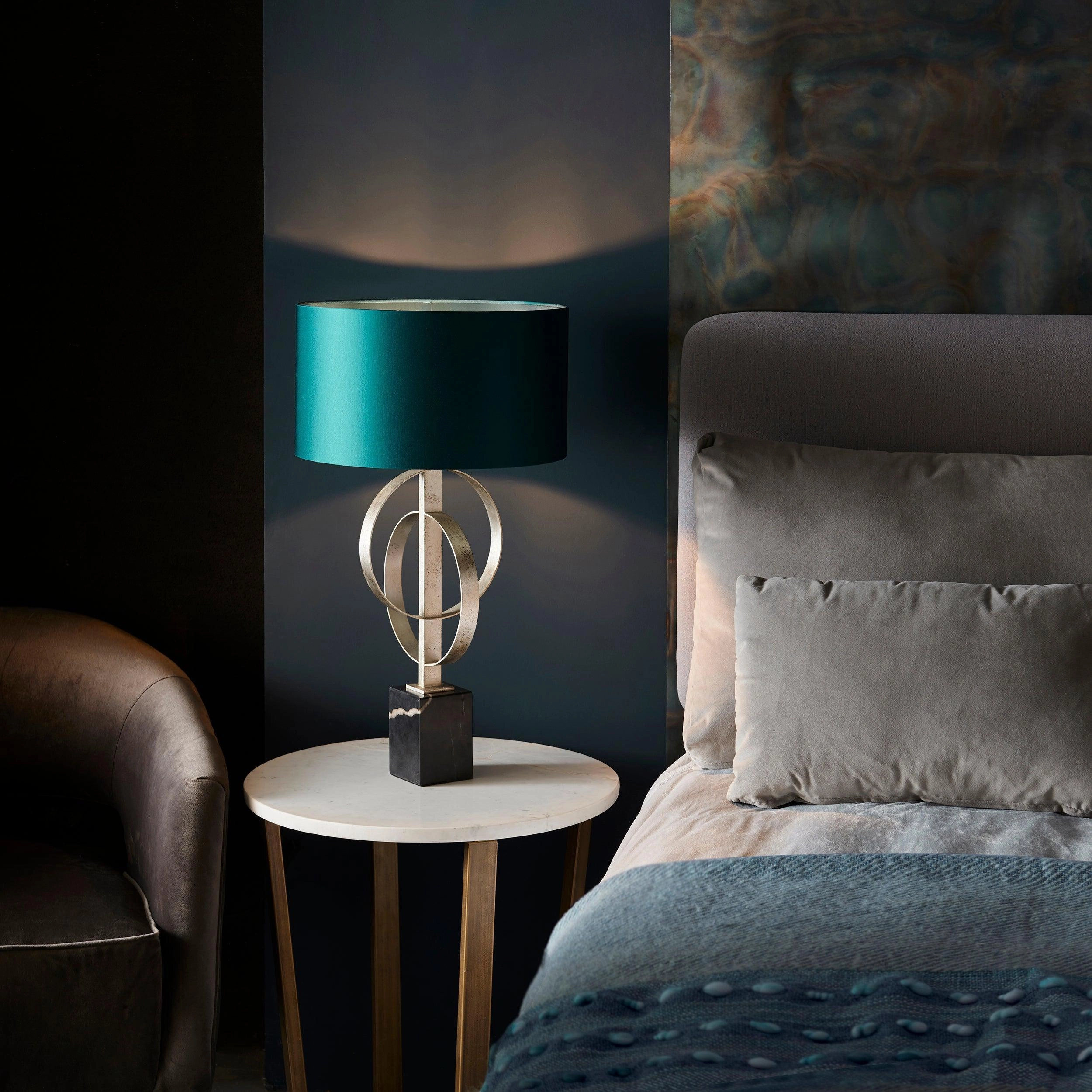 Norfolk Silver Table Lamp With Black Marble Base - Teal Shade