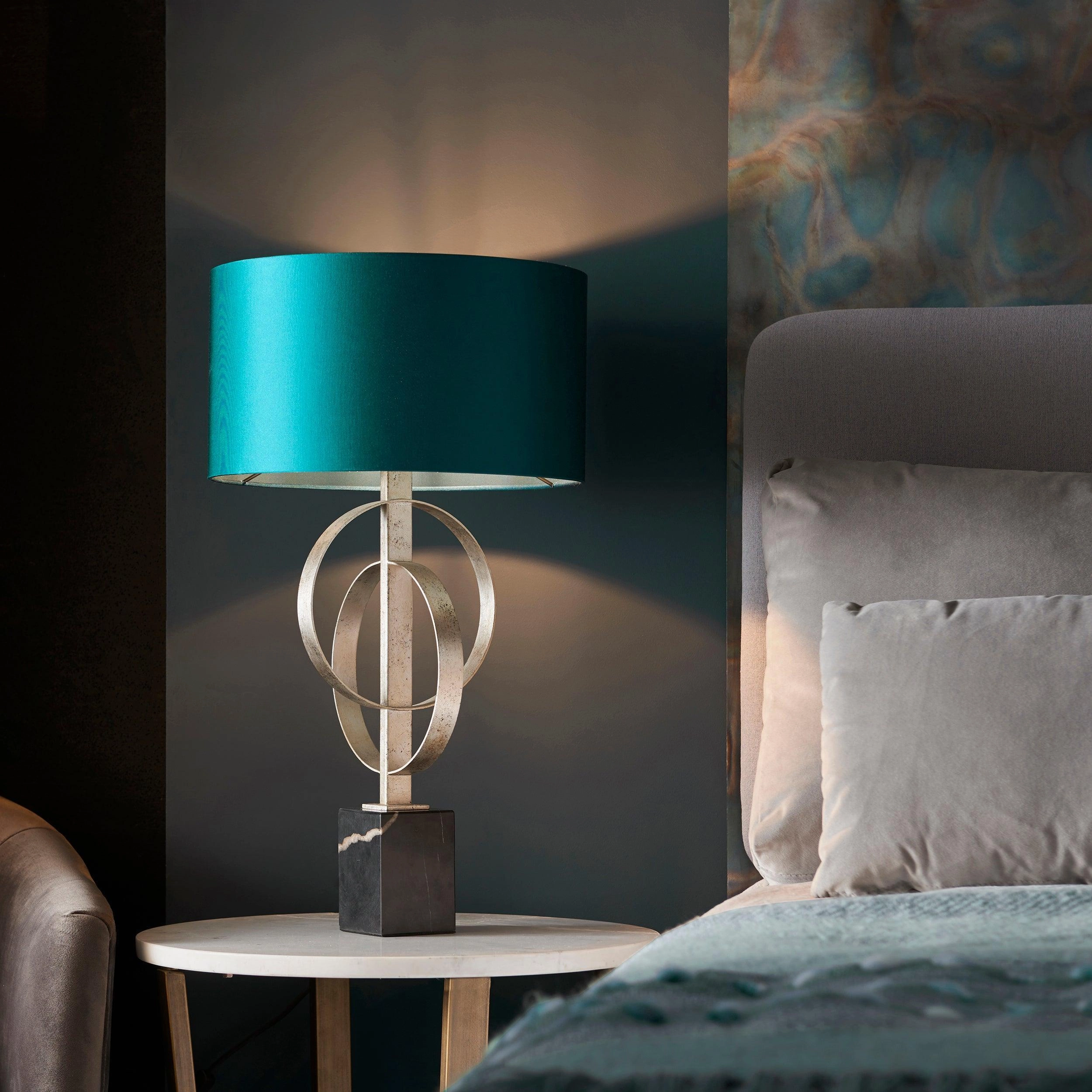 Norfolk Silver Table Lamp With Black Marble Base - Teal Shade