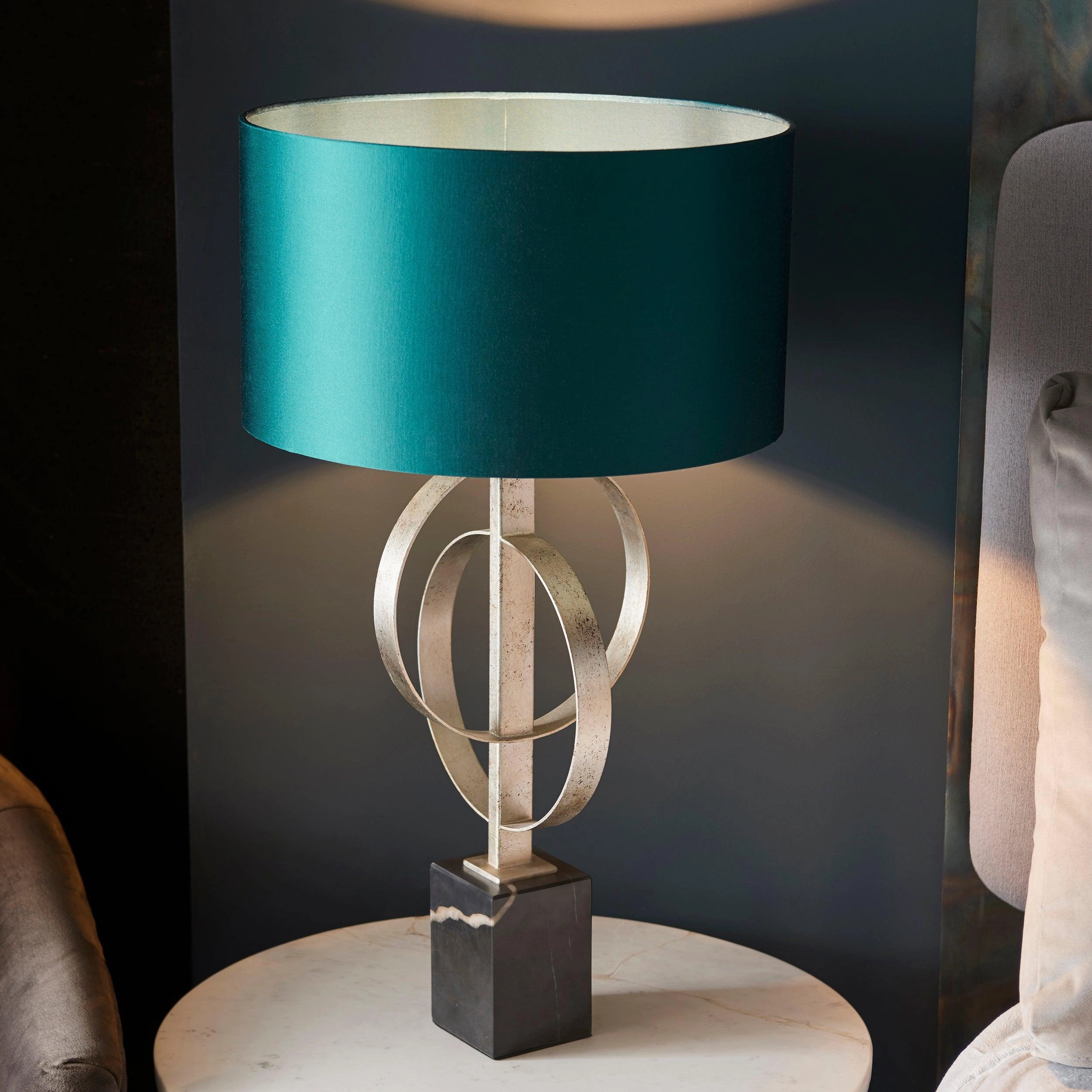 Norfolk Silver Table Lamp With Black Marble Base - Teal Shade