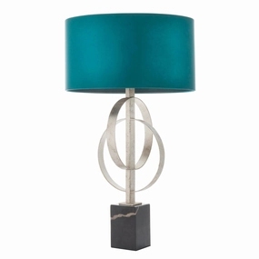 Norfolk Silver Table Lamp With Black Marble Base - Teal Shade energy-saving LED light