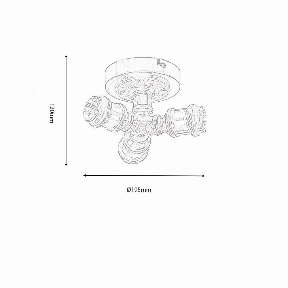 Oaks Iron 3 Light Antique Brass Flush Ceiling Light
