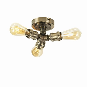 Oaks Iron 3 Light Antique Brass Flush Ceiling Light white ceiling lamp
