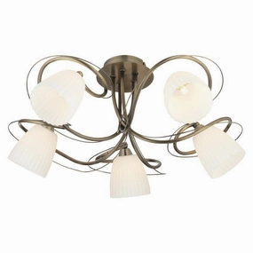Oaks Leke Antique Brass Semi Flush 5 Light Ceiling Light white ceiling lamp