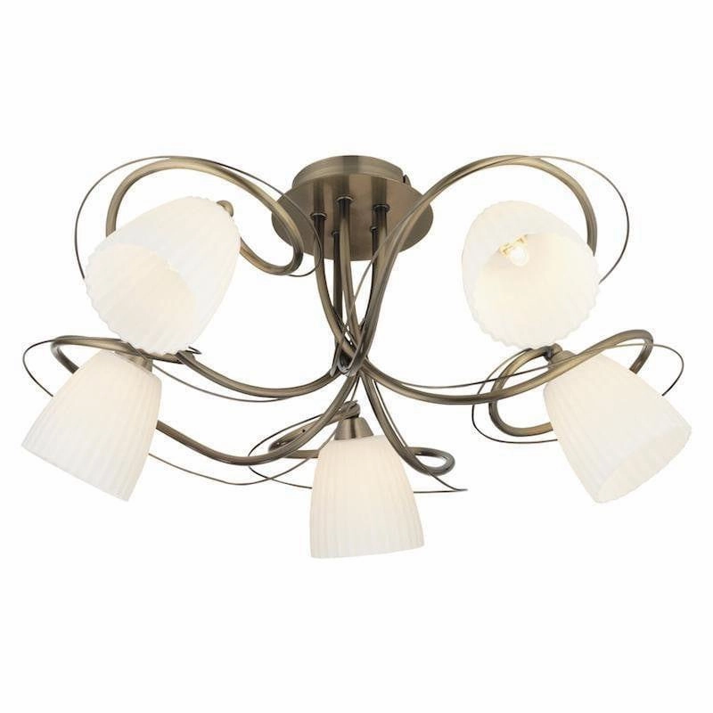 Oaks Leke Antique Brass Semi Flush 5 Light Ceiling Light white ceiling lamp