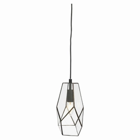 Oaks Lighting Jonk Small Black Framed Glass Panelled Pendant soft glow ceiling light