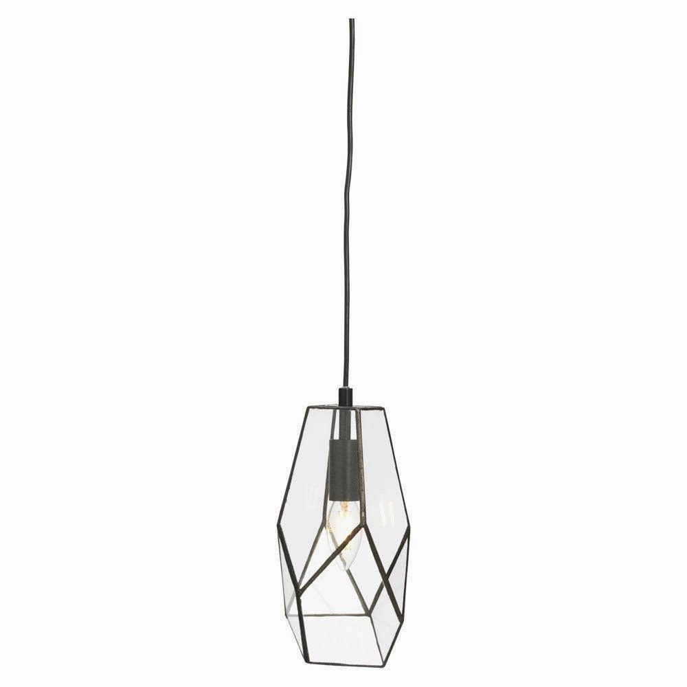 Oaks Lighting Jonk Small Black Framed Glass Panelled Pendant soft glow ceiling light
