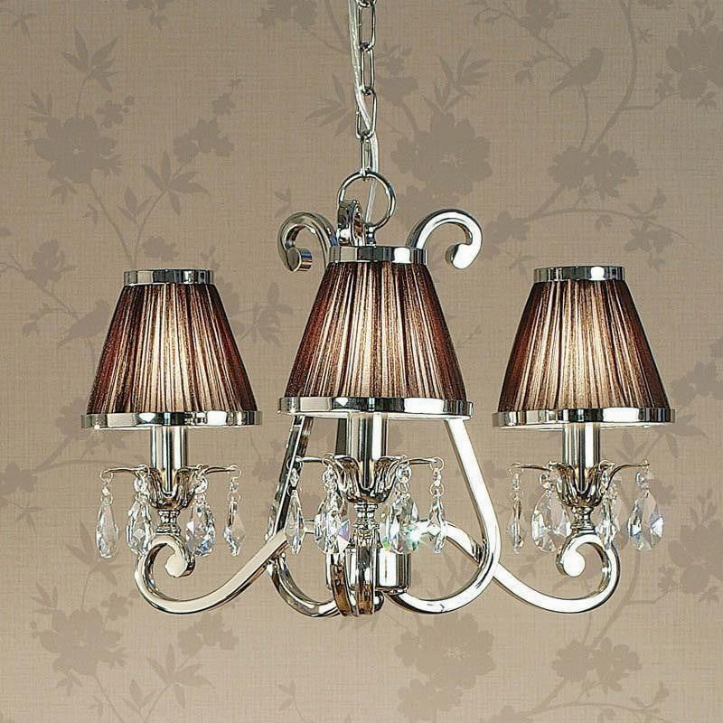 Oksana Polished Nickel 3 Light Chandelier - Chocolate Shades