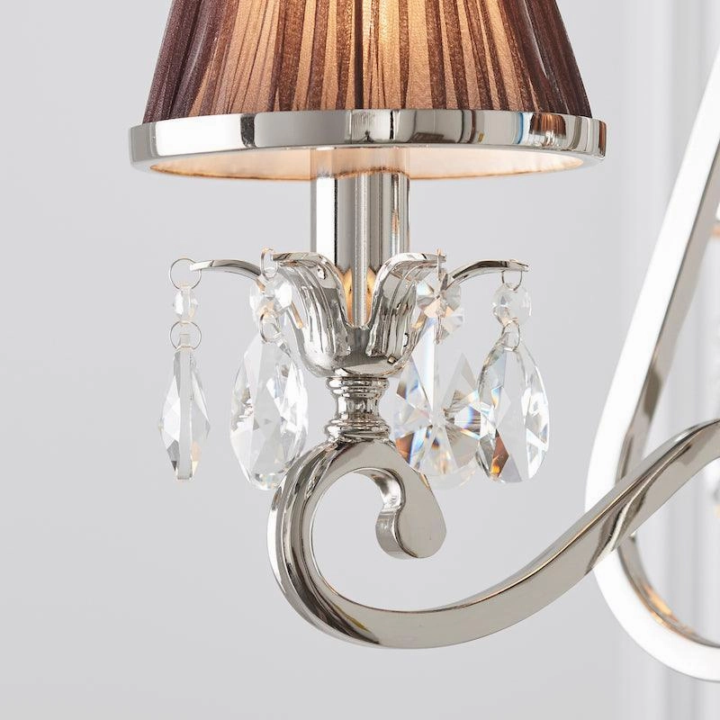 Oksana Polished Nickel 3 Light Chandelier - Chocolate Shades