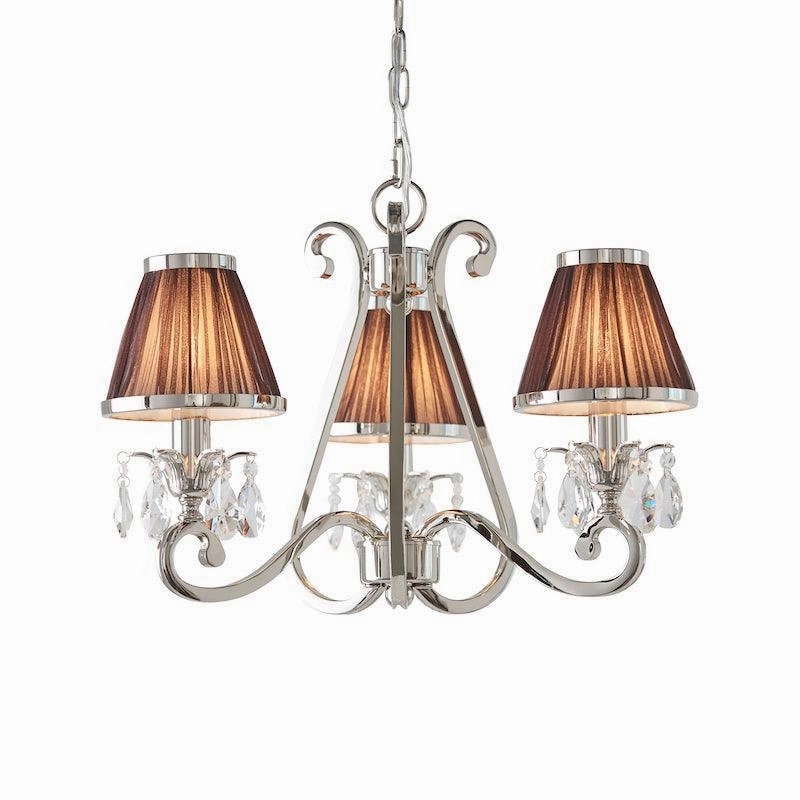 Oksana Polished Nickel 3 Light Chandelier - Chocolate Shades