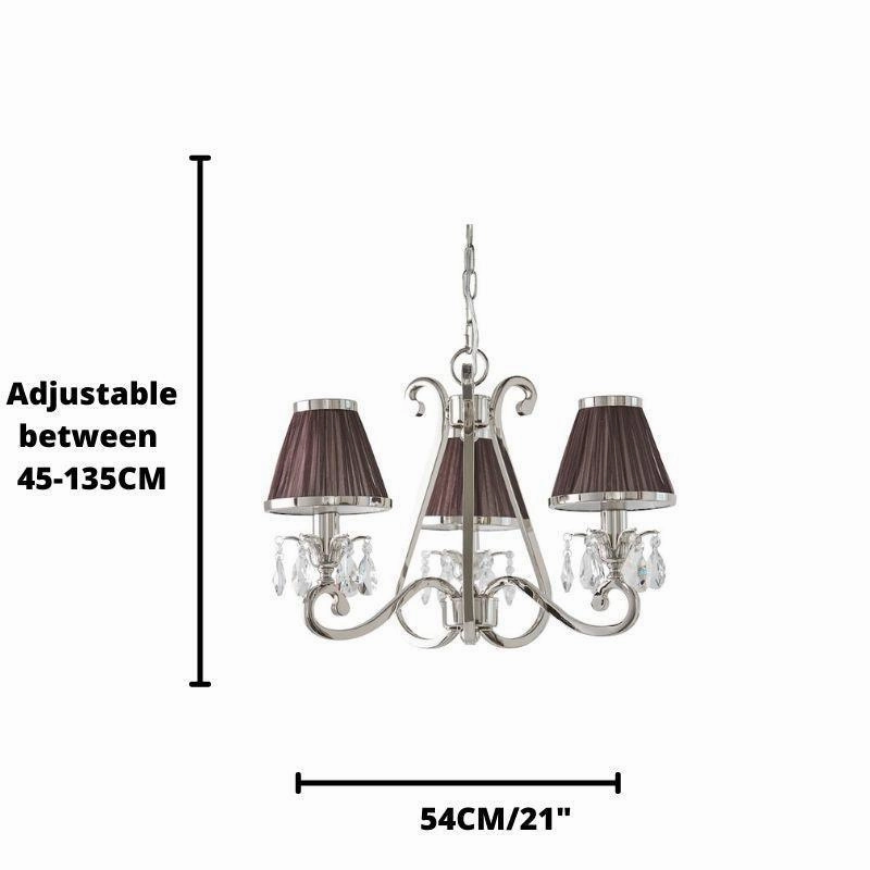 Oksana Polished Nickel 3 Light Chandelier - Chocolate Shades