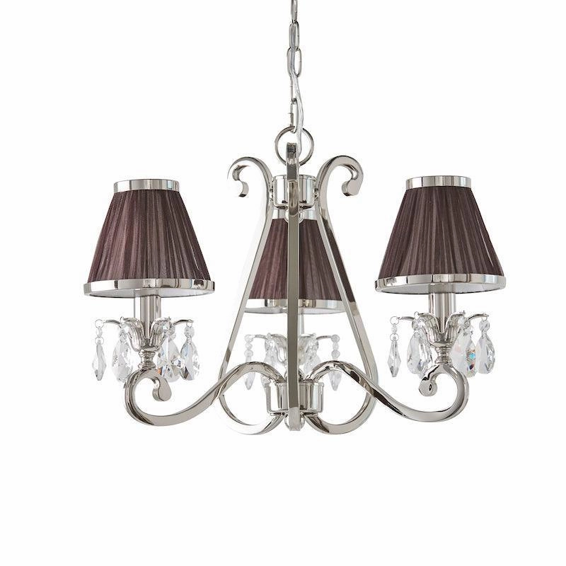 Oksana Polished Nickel 3 Light Chandelier - Chocolate Shades